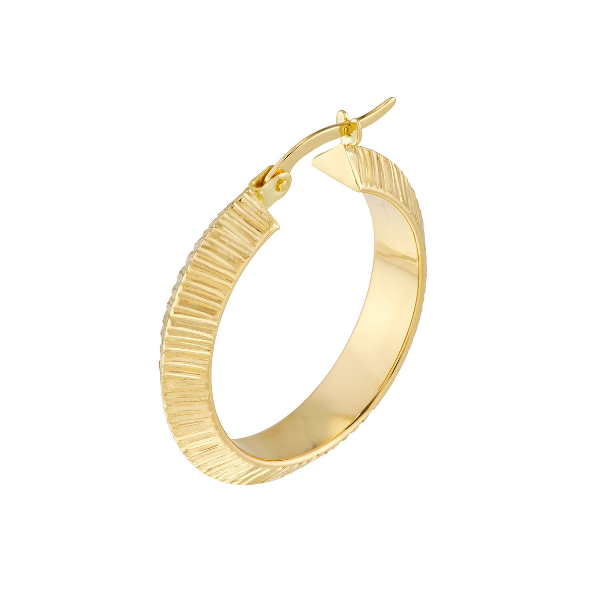 14K Yellow Gold 4x20mm Knife Edge Fluted Round Hoop Earrings - Queen May