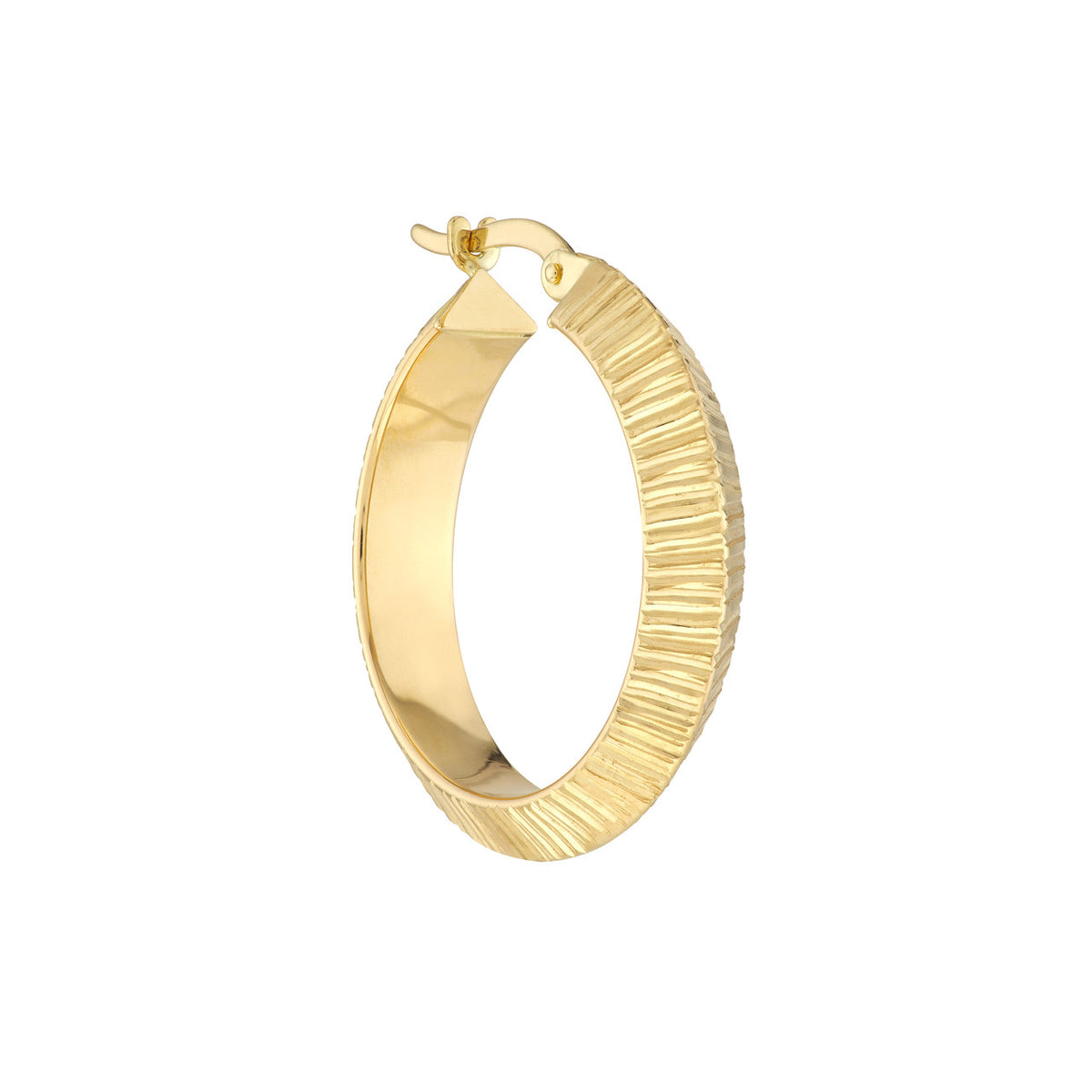 14K Yellow Gold 4x20mm Knife Edge Fluted Round Hoop Earrings - Queen May