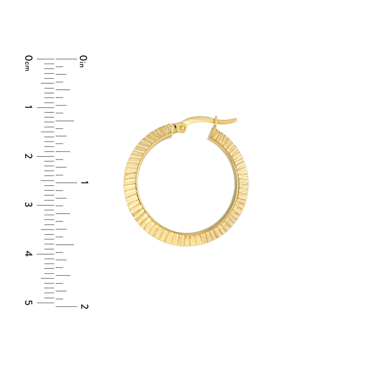 14K Yellow Gold 4x20mm Knife Edge Fluted Round Hoop Earrings - Queen May