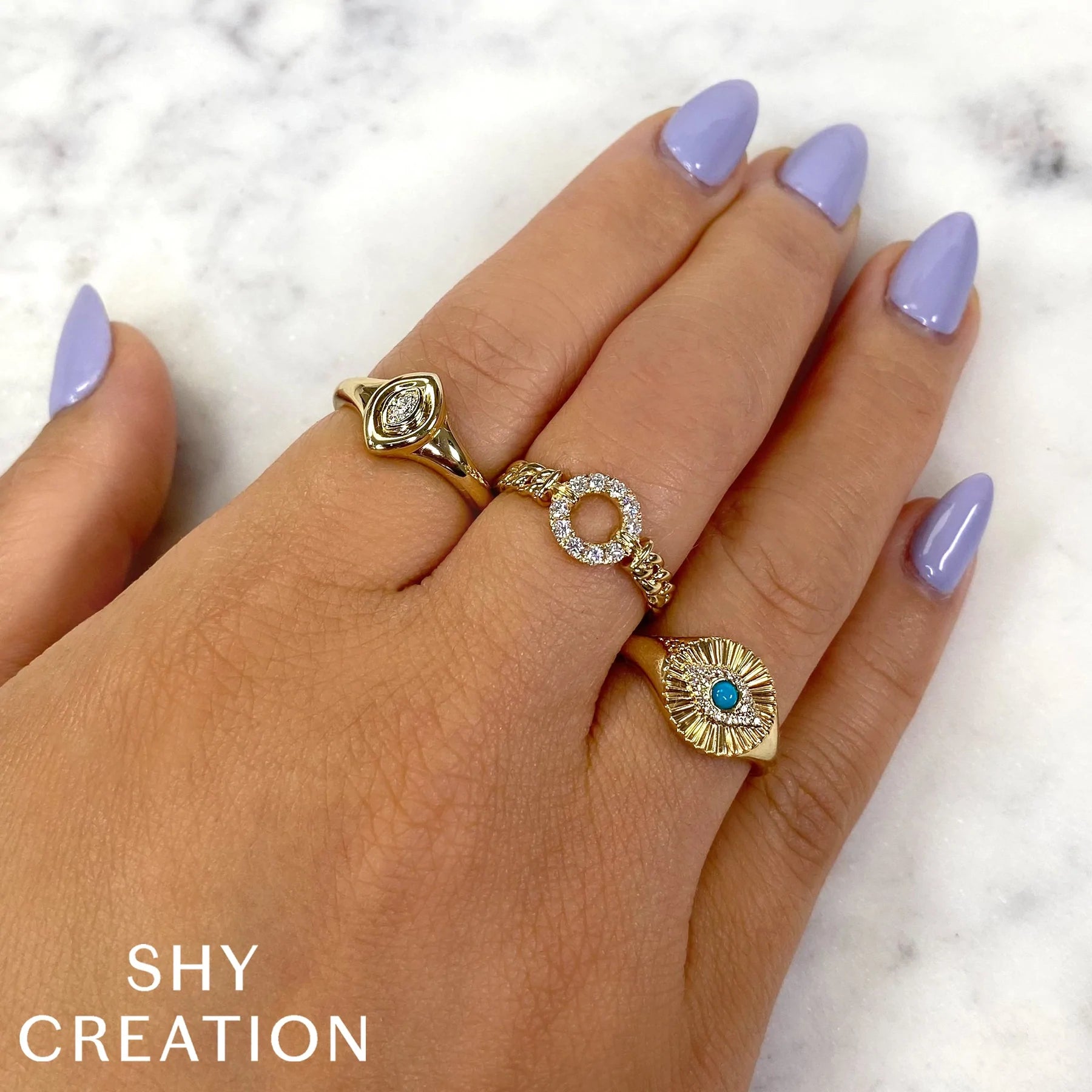 14K Yellow Gold Turquoise & Diamond Evil Eye Signet Ring - Queen May