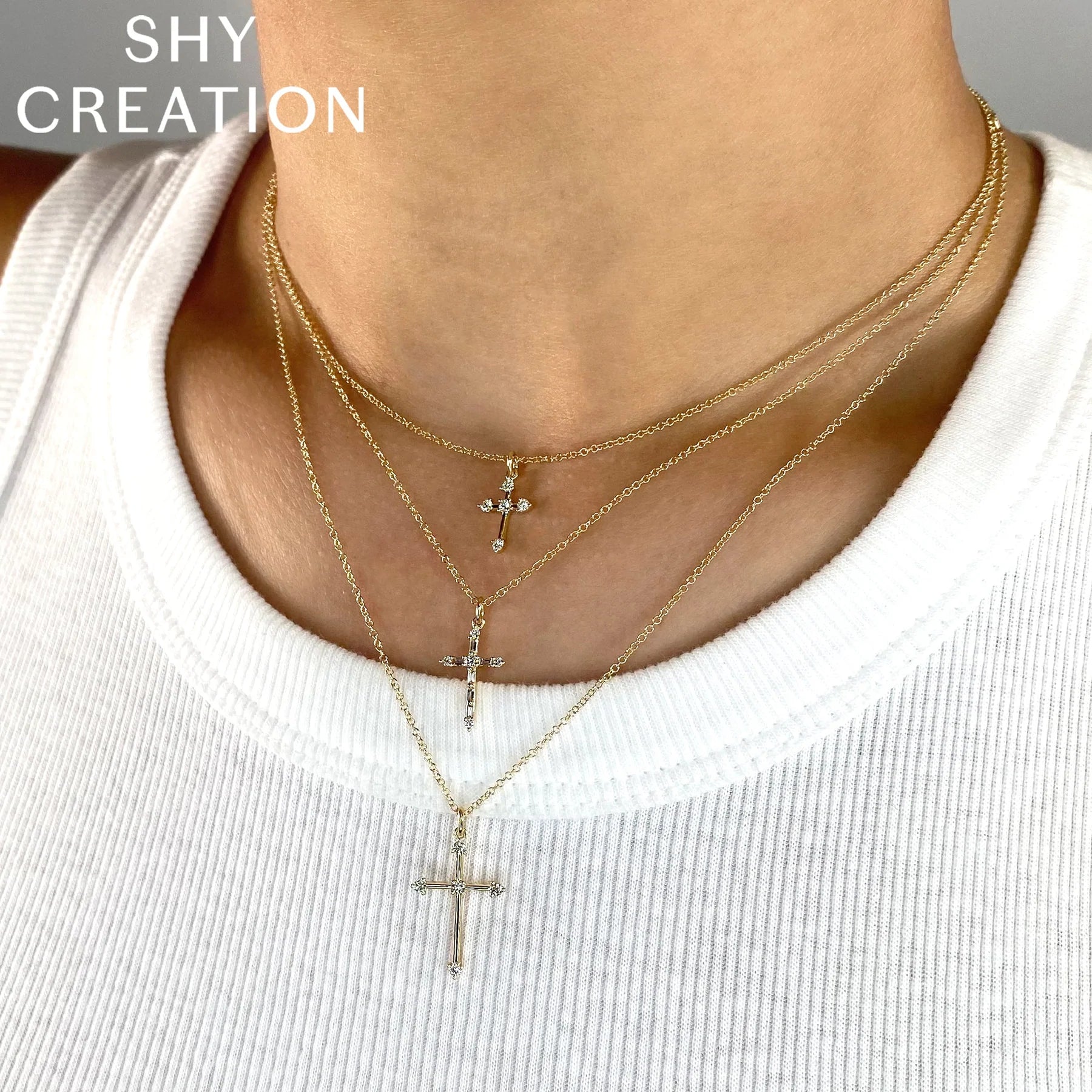 14K White or Yellow Gold 0.15 Carat Total Weight Diamond Baguette Cross Pendant Necklace - Queen May