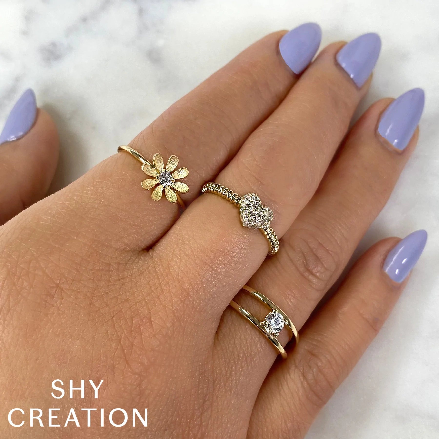 14K White, Yellow or Rose Gold 0.08 Carat Diamond Flower Ring - Queen May