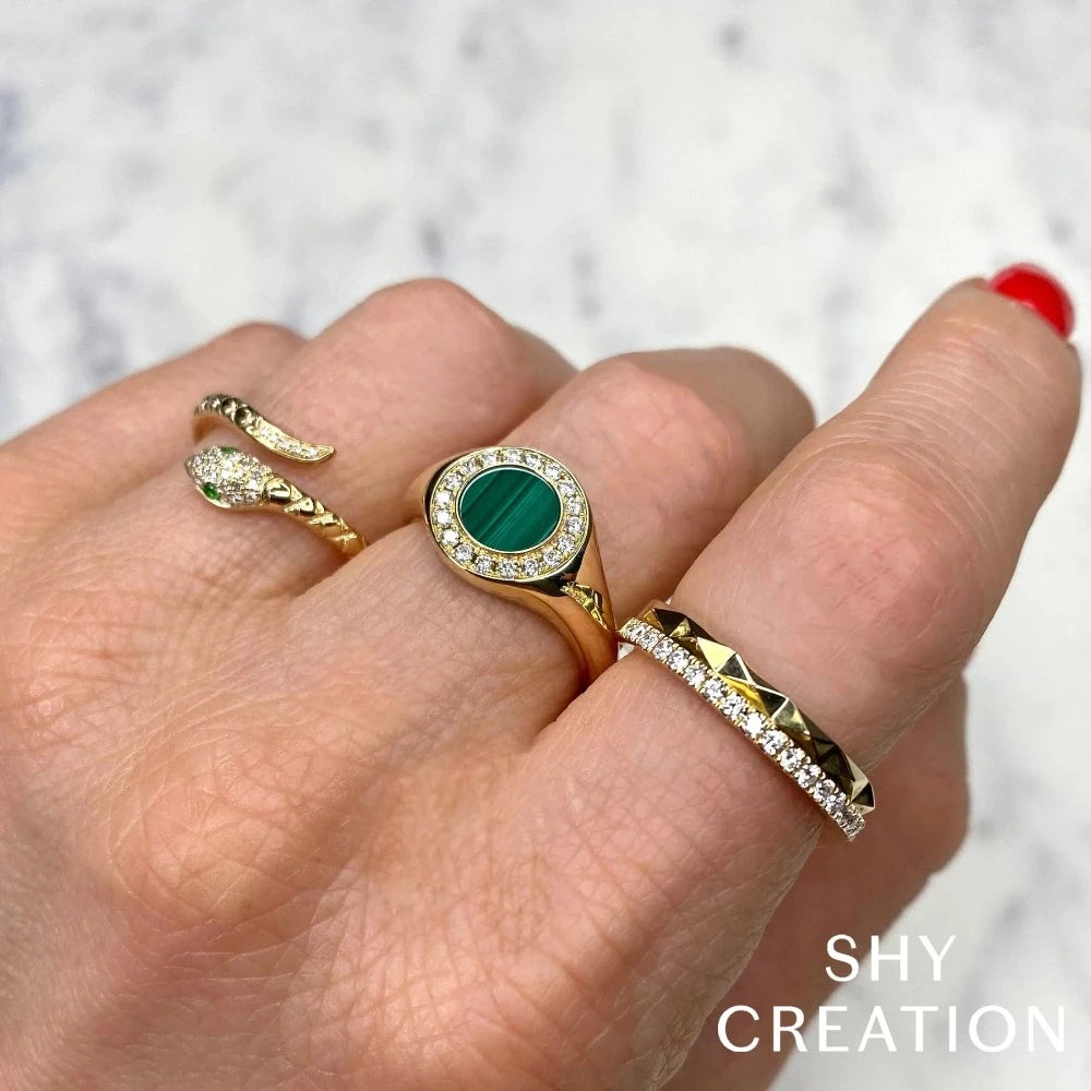 14K Yellow Gold Diamond Green Garnet Snake Ring - Queen May