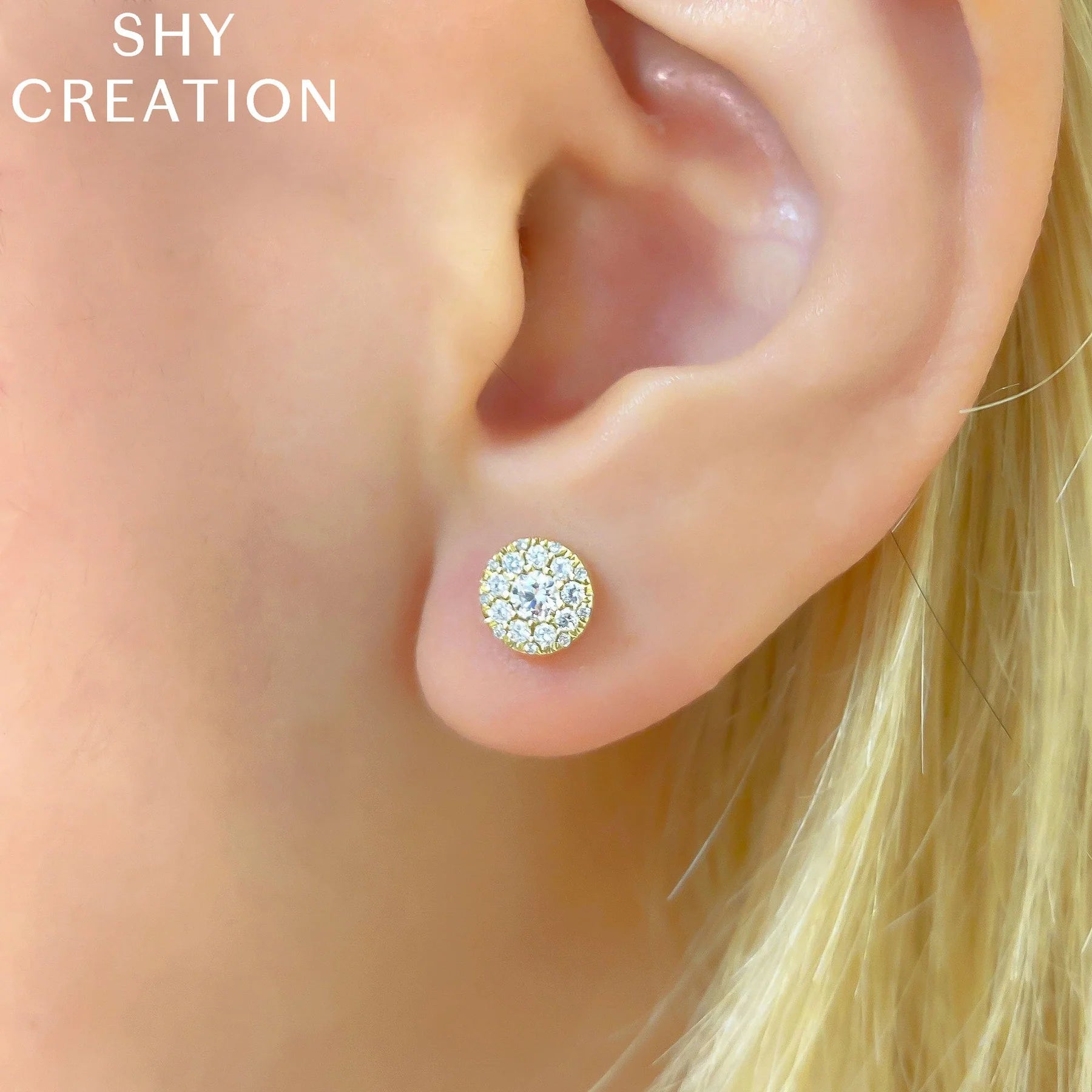 14K Gold 0.50 Carat Total Weight Diamond Halo Stud Earrings - Queen May