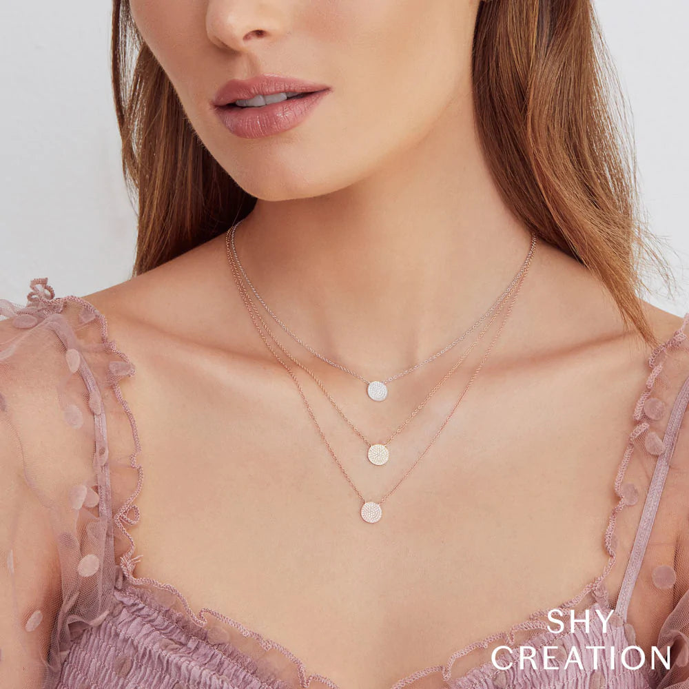 14K Gold Diamond Pave Circle Pendant Necklace - Queen May