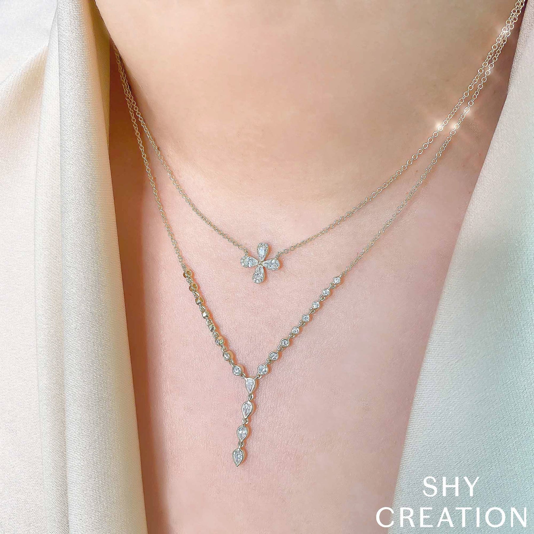 14K Yellow Gold 0.53 Carat Diamond Pear Lariat Necklace - Queen May