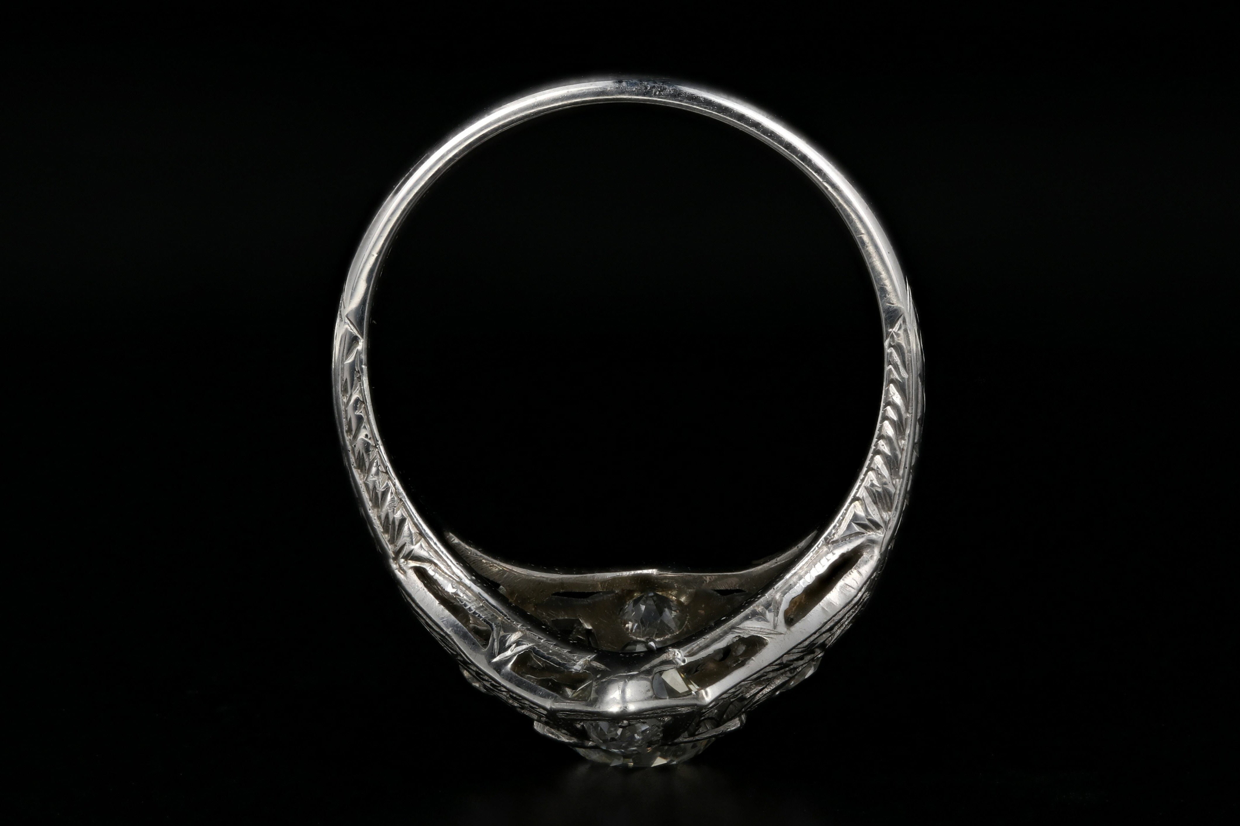 Art Deco Platinum 1.01 Carat Old Mine Cut Diamond Shield Ring - Queen May