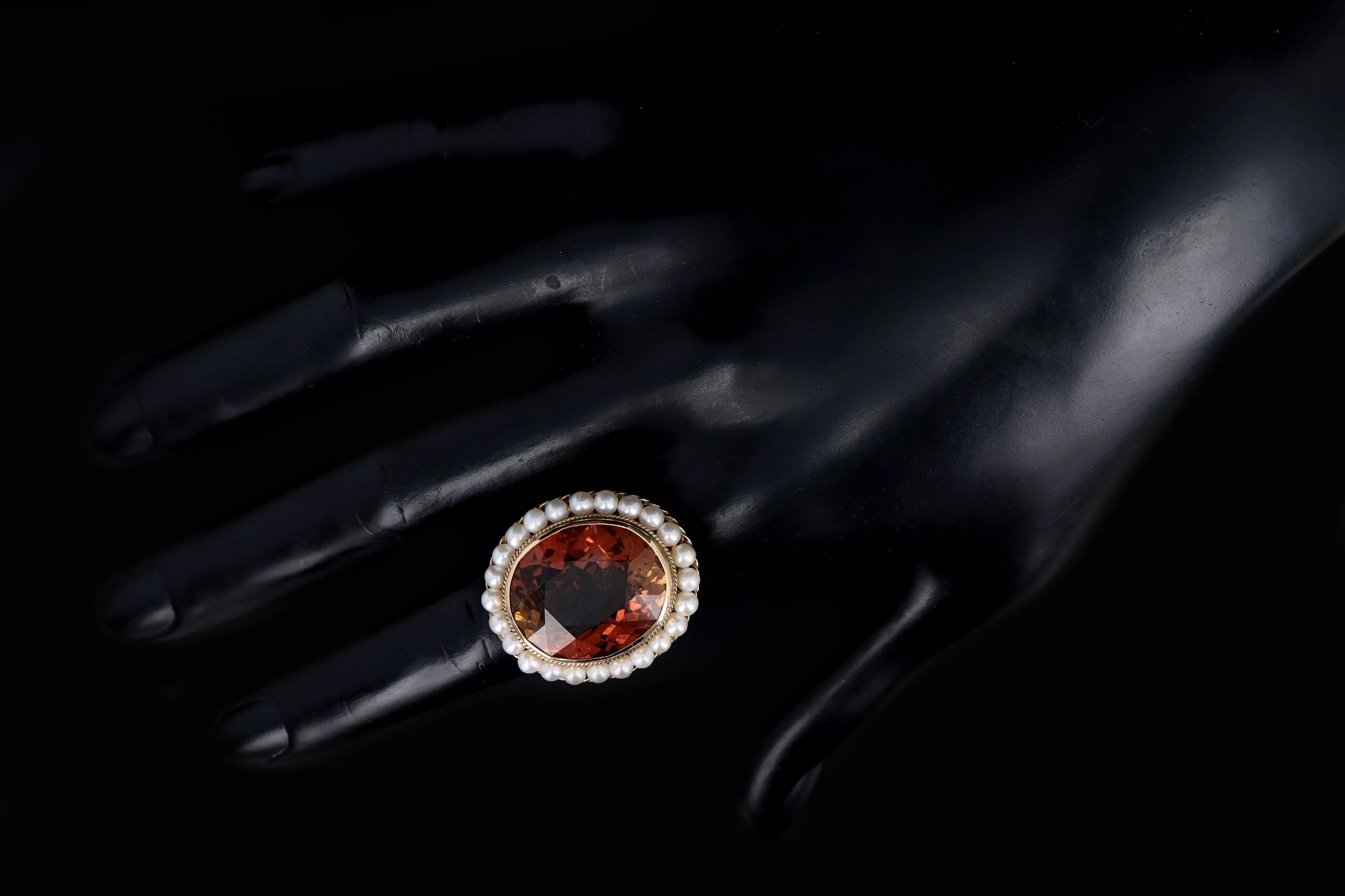 Vintage 14K Yellow Gold 22 Carat Tourmaline & Pearl Ring - Queen May