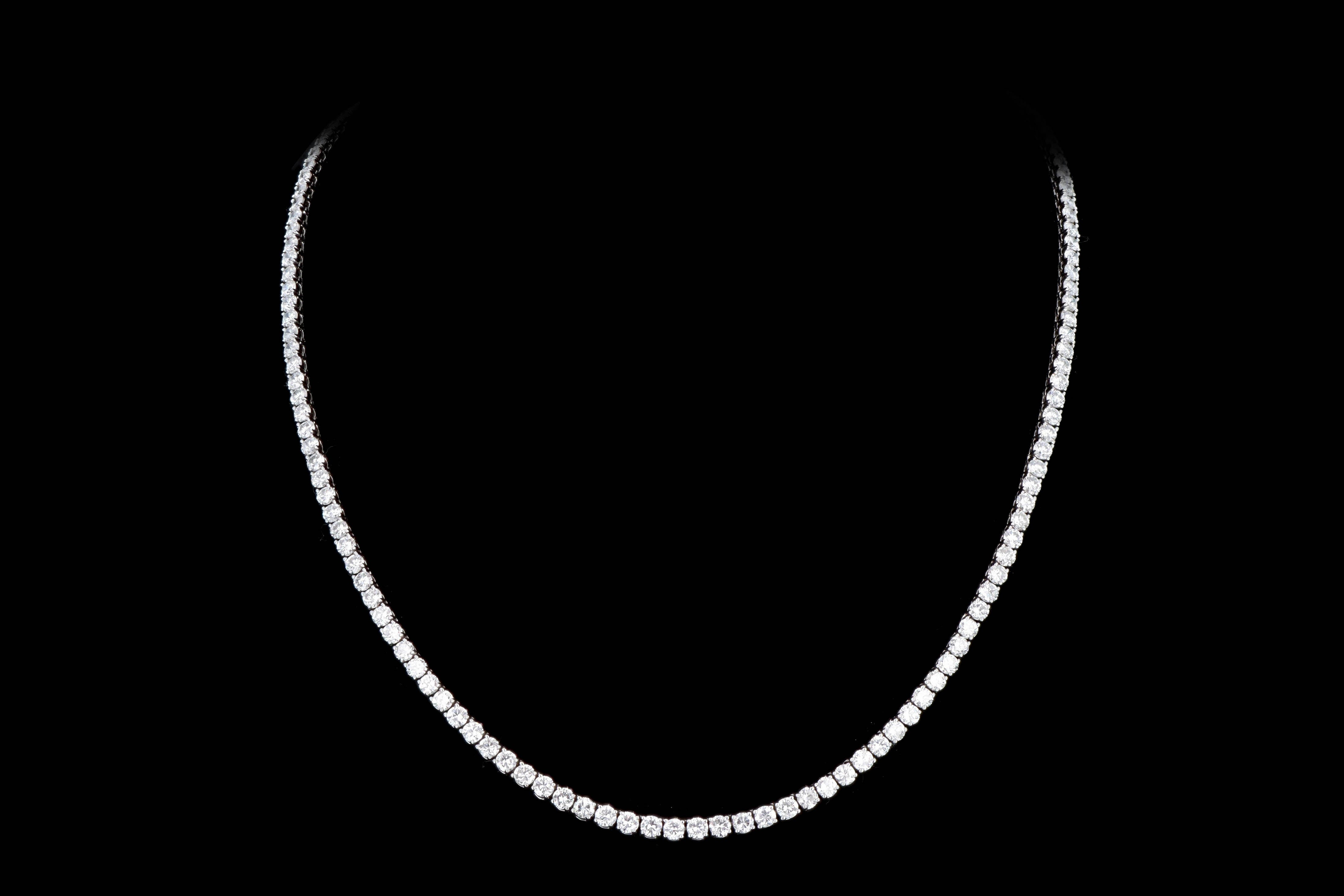 New 14K White Gold 18.98 Carat Total Weight Diamond Tennis Necklace - Queen May