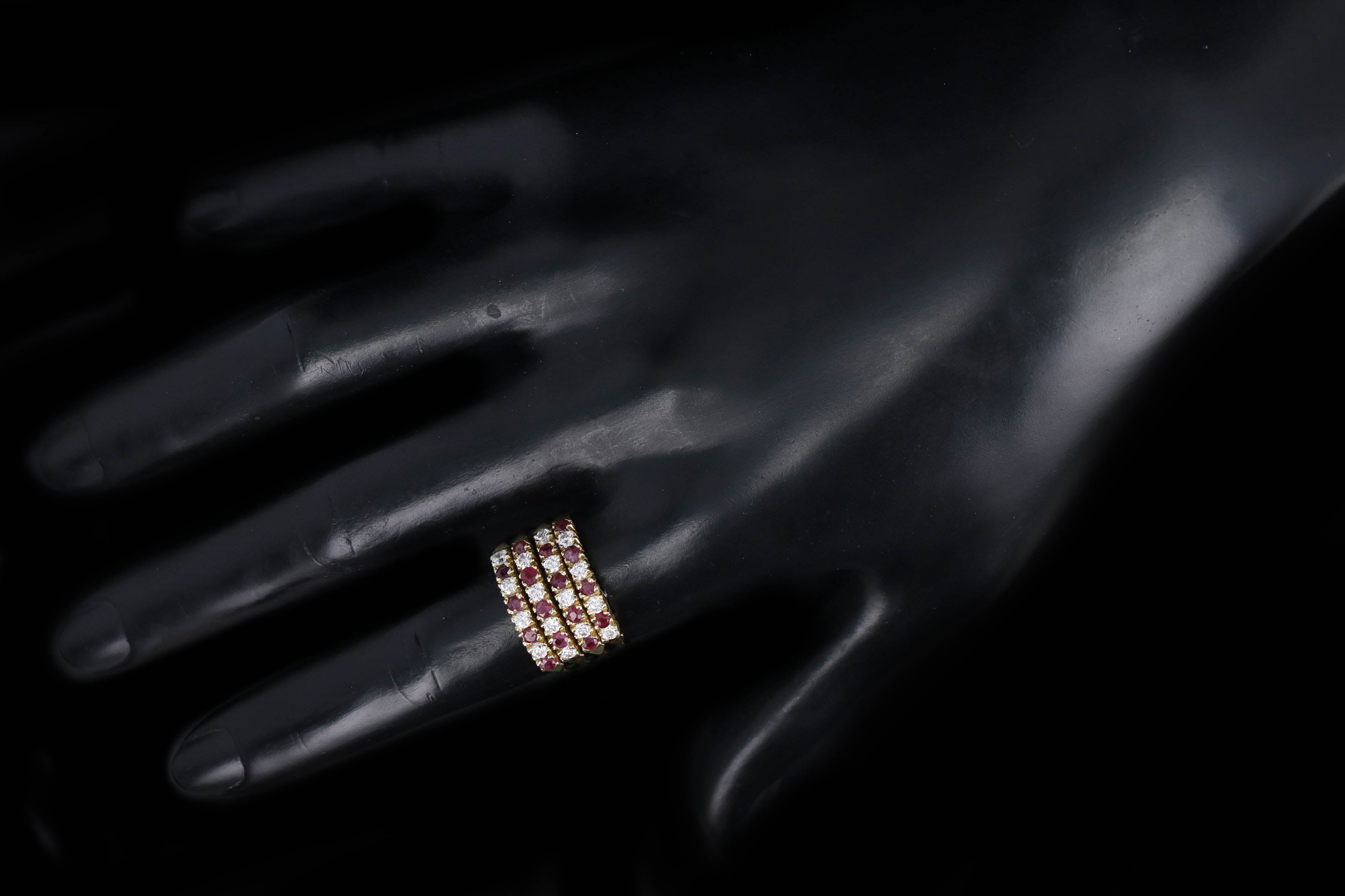 Vintage 14K Yellow Gold Natural Ruby & Diamond Harem Ring - Queen May