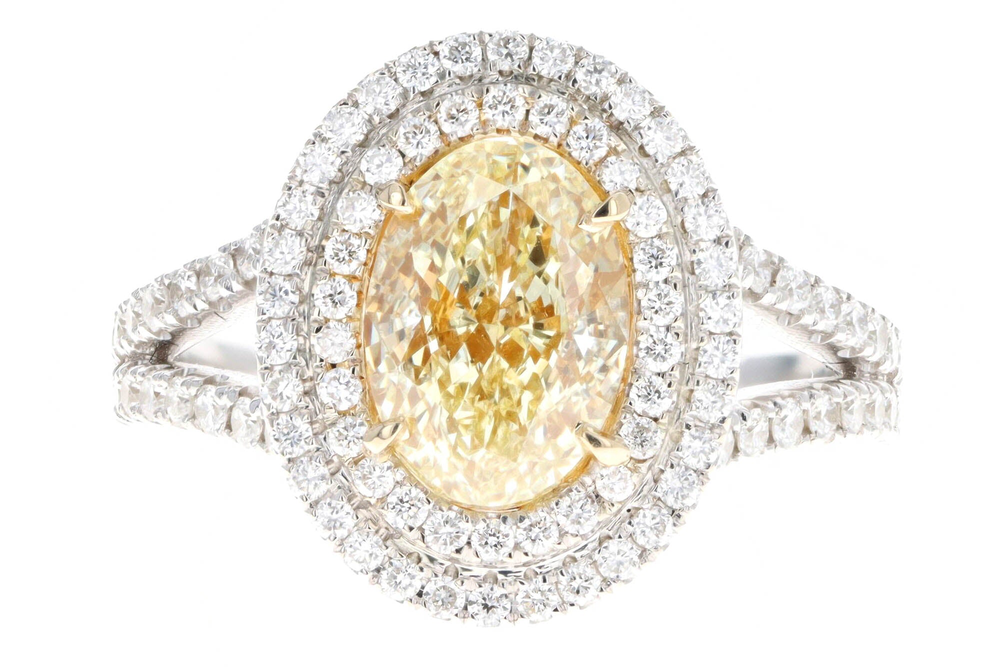 18K Gold 2 Carat Yellow Oval Diamond Halo Engagement Ring - Queen May