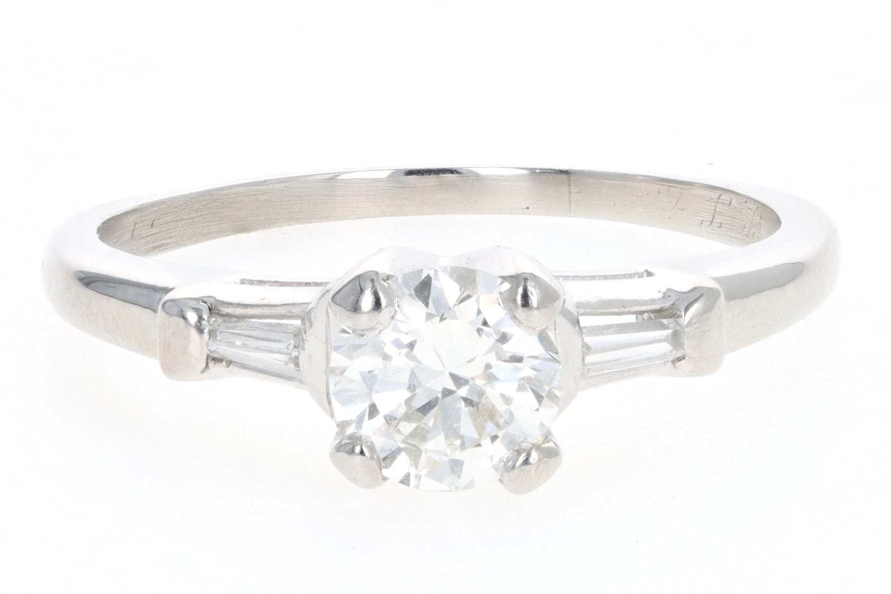 Modern Platinum .63 Carat Round Brilliant Diamond Engagement Ring - Queen May