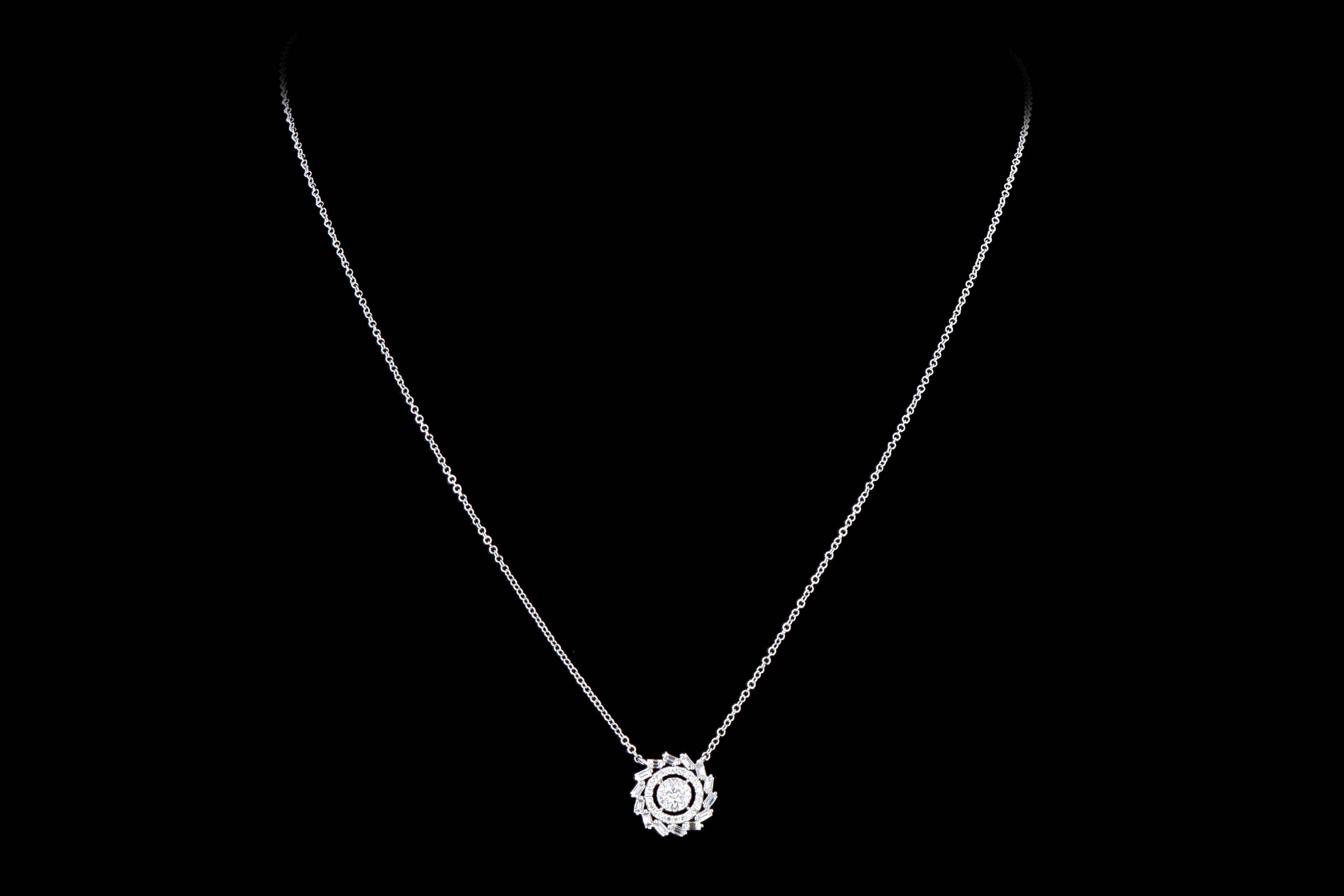 New 14K White Gold .46 CT Diamond Baguette Necklace - Queen May