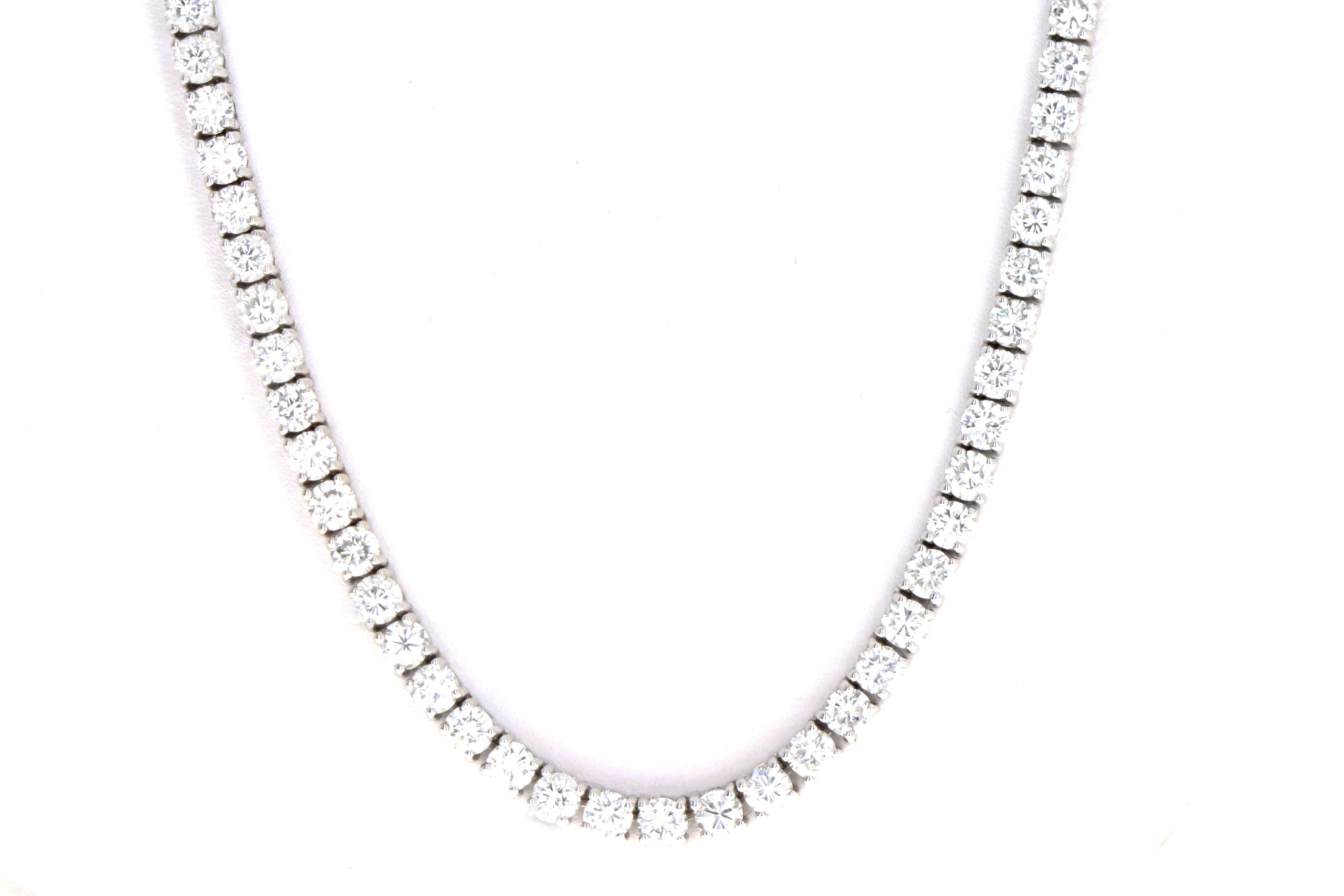 New 14K White Gold 18.98 Carat Total Weight Diamond Tennis Necklace - Queen May