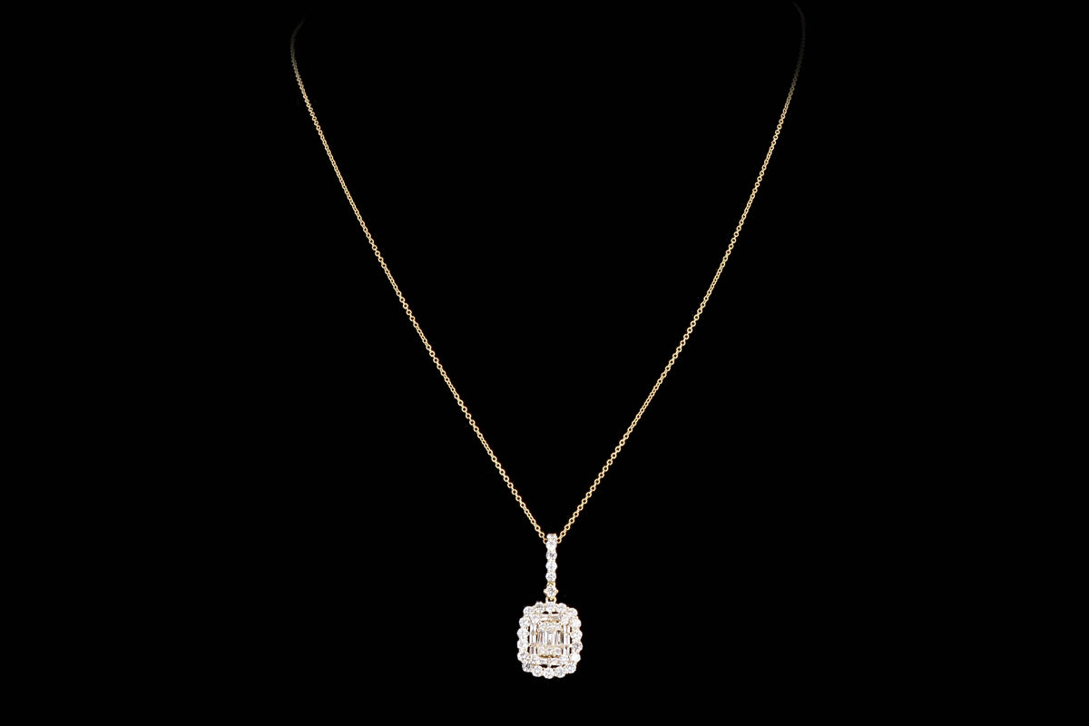 18K Yellow Gold 1.18 Carat Total Weight Baguette Diamond Cluster Pendant Necklace - Queen May