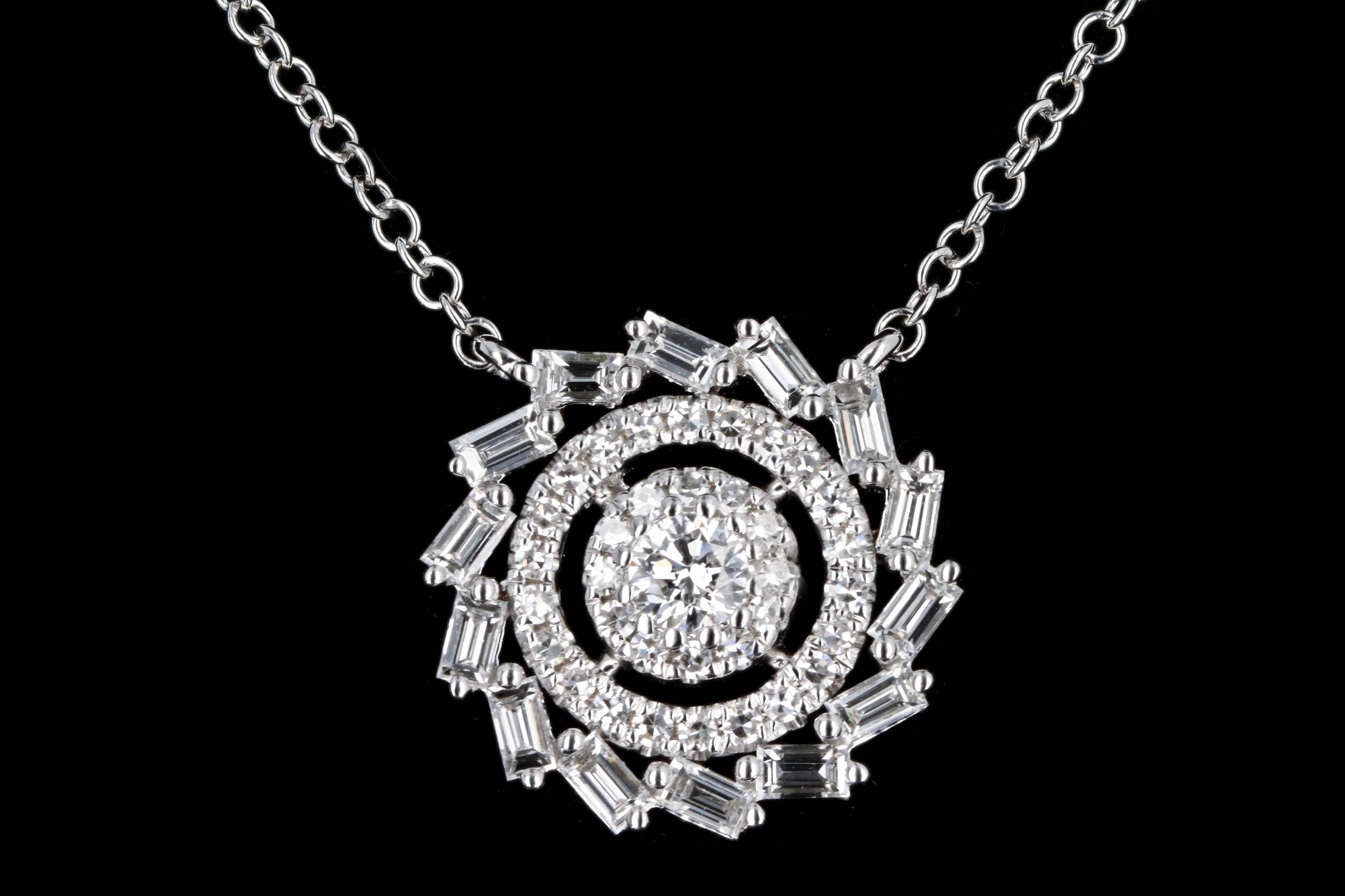New 14K White Gold .46 CT Diamond Baguette Necklace - Queen May