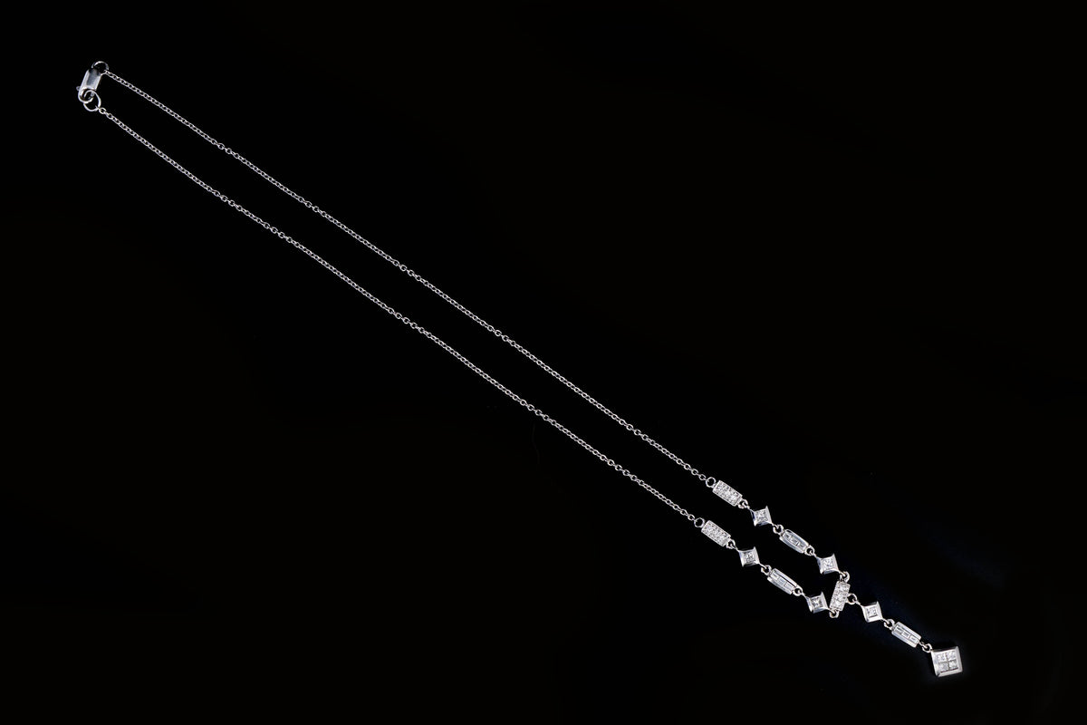 14K White Gold Diamond Lariat Necklace - Queen May