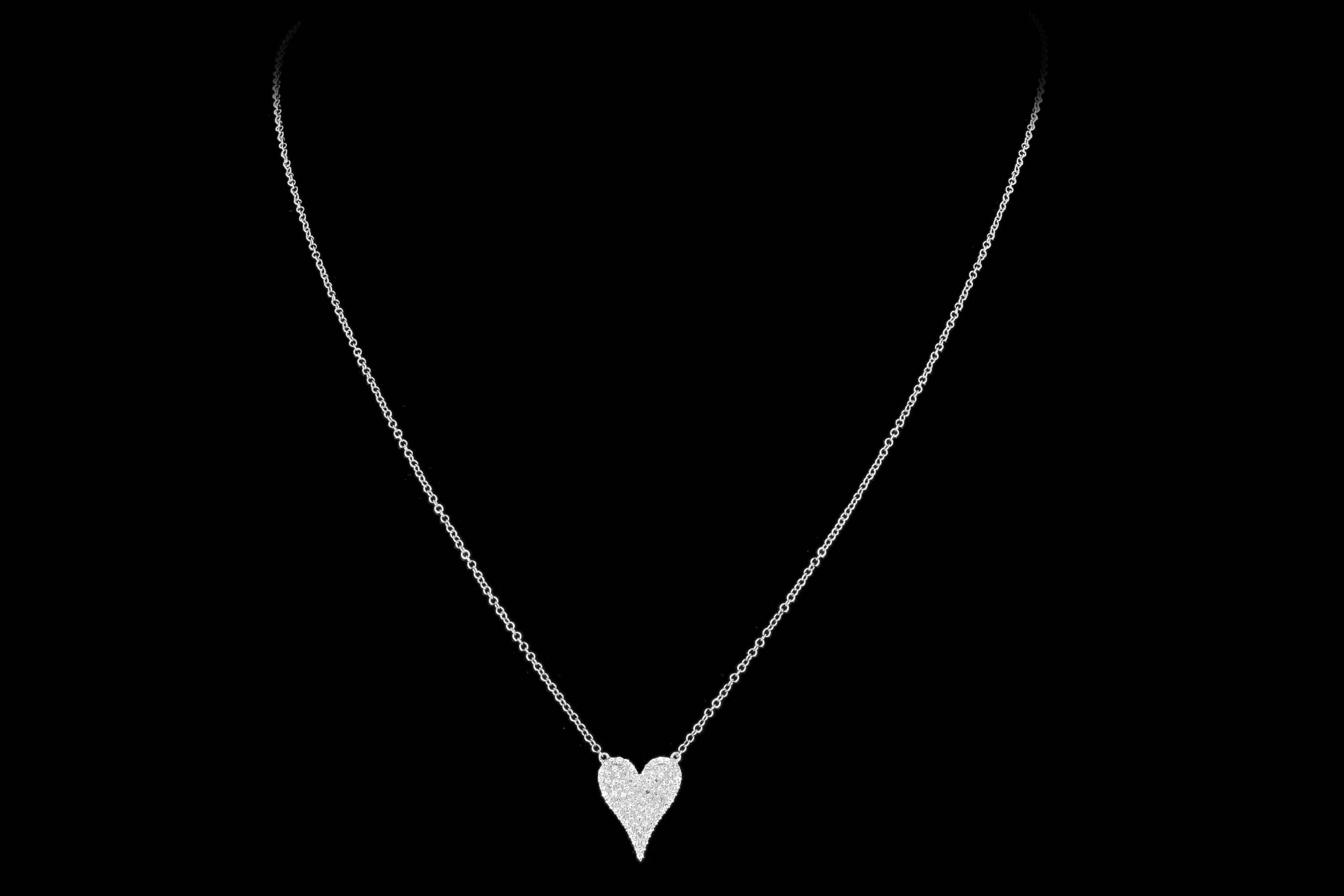 New 14K White Gold .43 Carat Diamond Pave Heart Pendant Necklace - Queen May