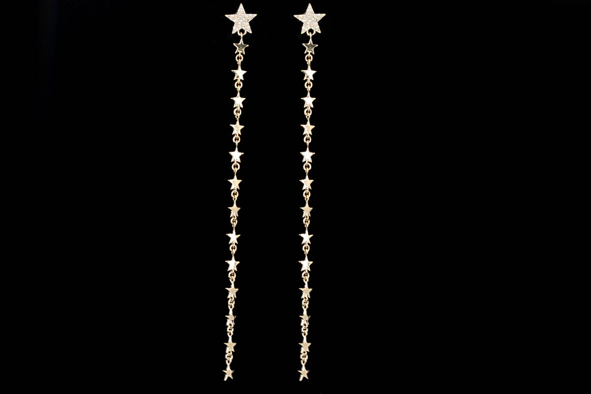 14K Yellow Gold Diamond Star Drop Earrings - Queen May
