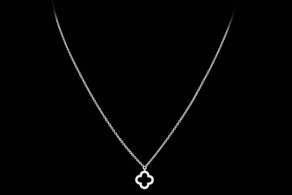 14K White Gold Mini Diamond Clover Necklace - Queen May
