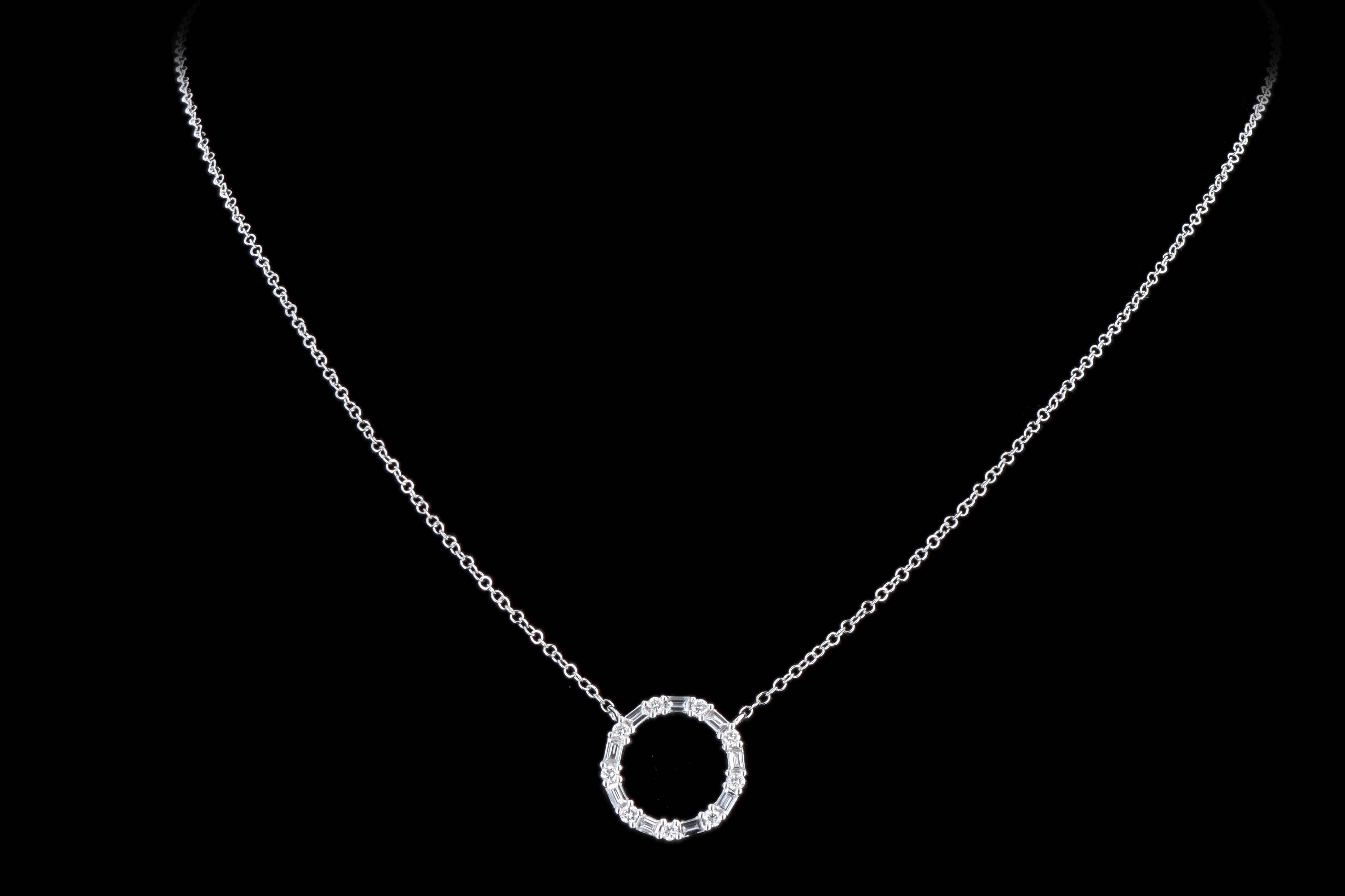 New 14K Gold .29 Carat Total Weight Diamond Baguette Circle Pendant Necklace - Queen May