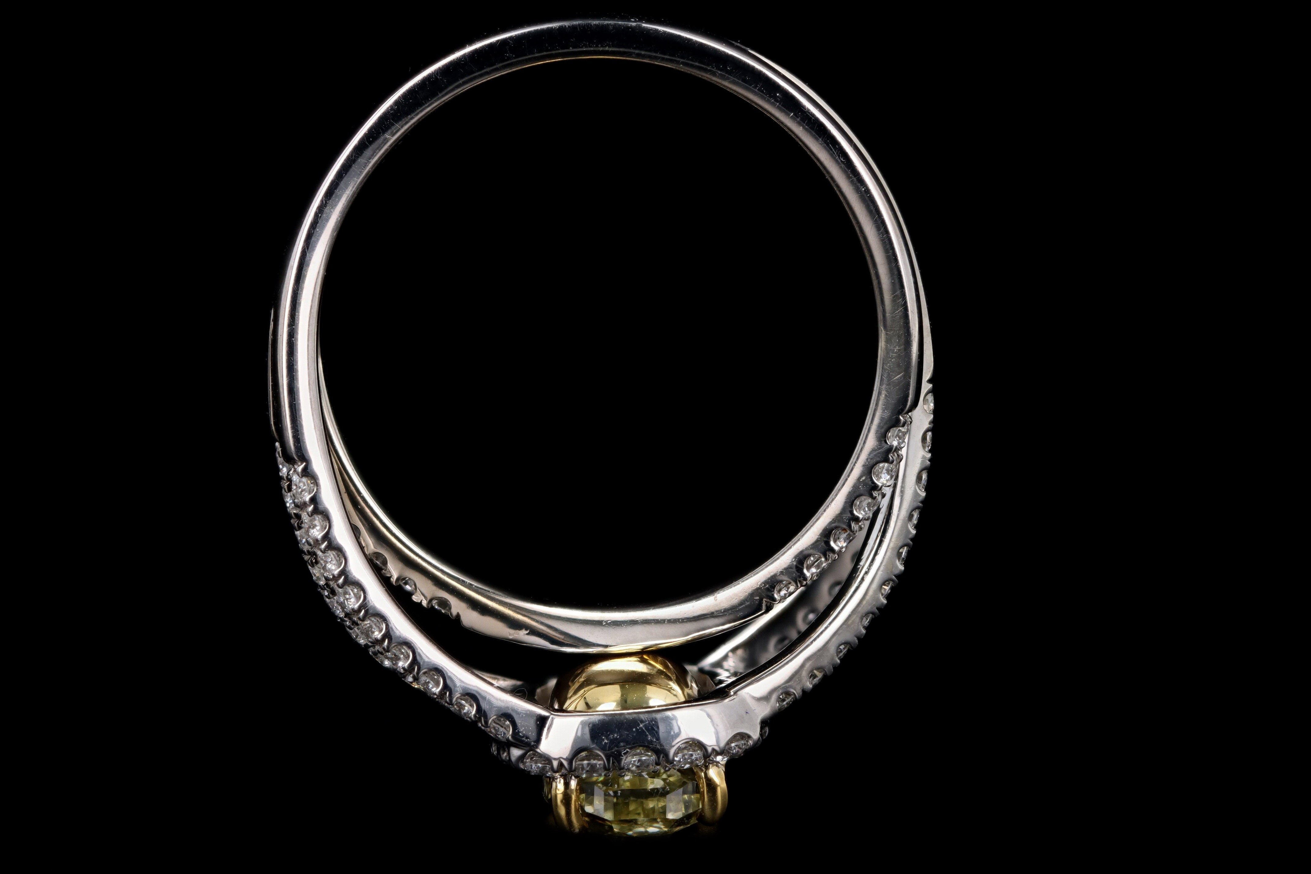 Modern 14K White Gold 1.50 Carat Fancy Yellow Cushion Diamond Engagement Ring - Queen May