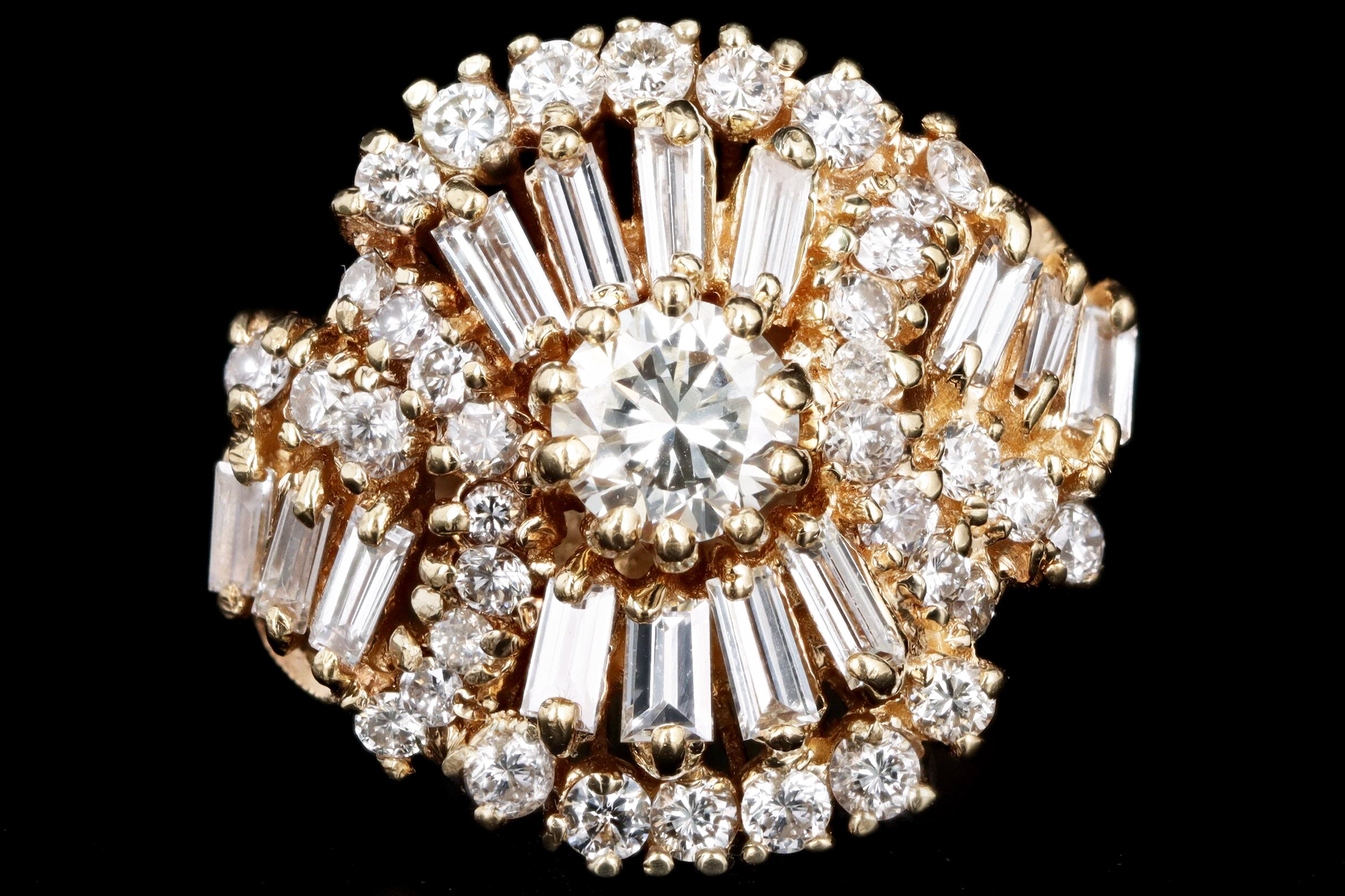Retro 14K Yellow Gold 2.50 Carat Total Weight Diamond Swirl Ring - Queen May