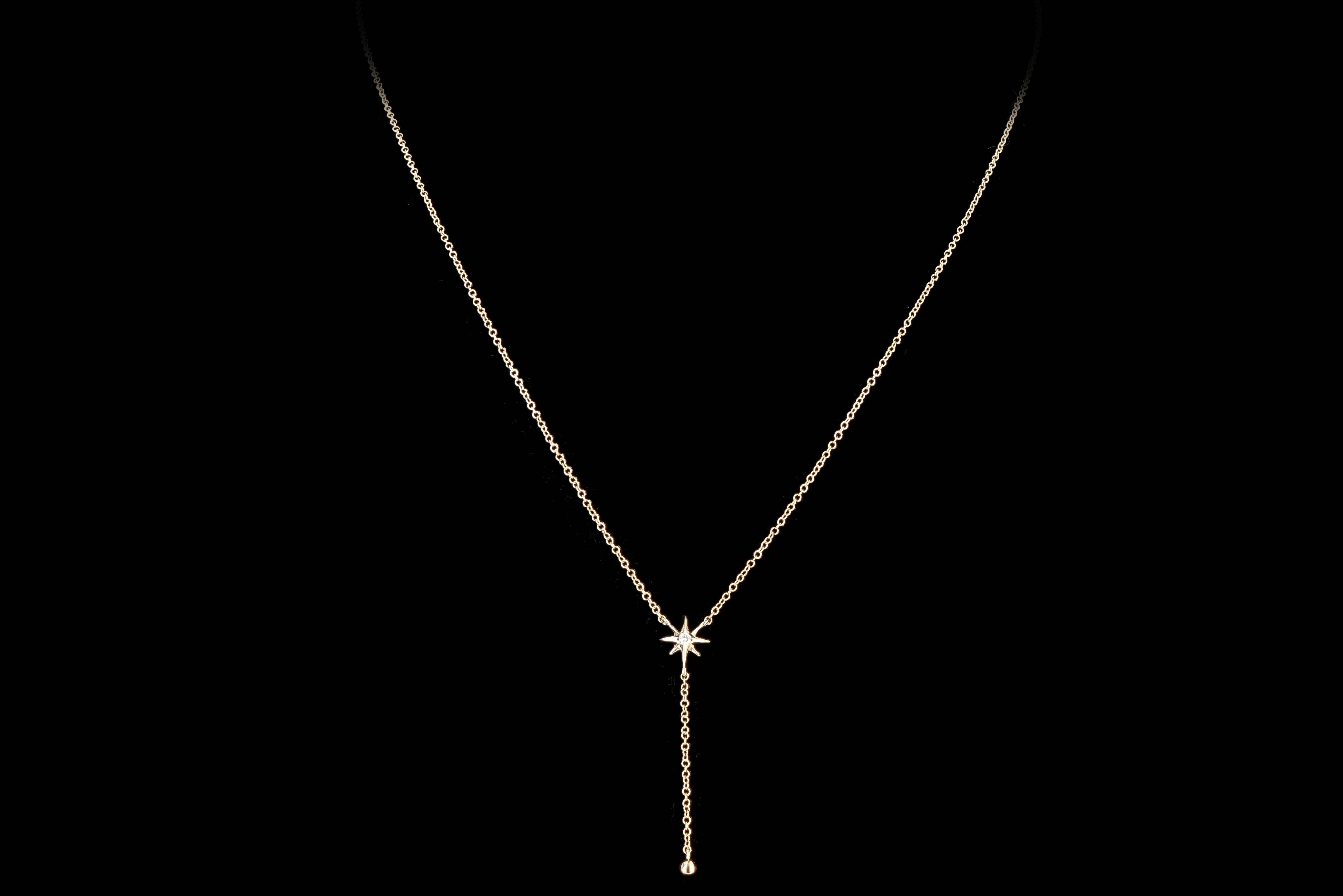 New 14K Yellow Gold .03 CT Diamond Star Lariat Necklace - Queen May