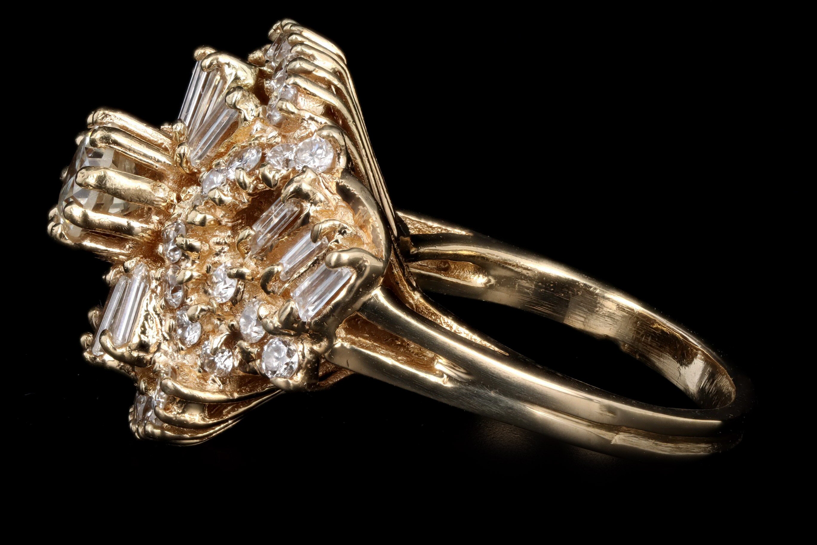 Retro 14K Yellow Gold 2.50 Carat Total Weight Diamond Swirl Ring - Queen May