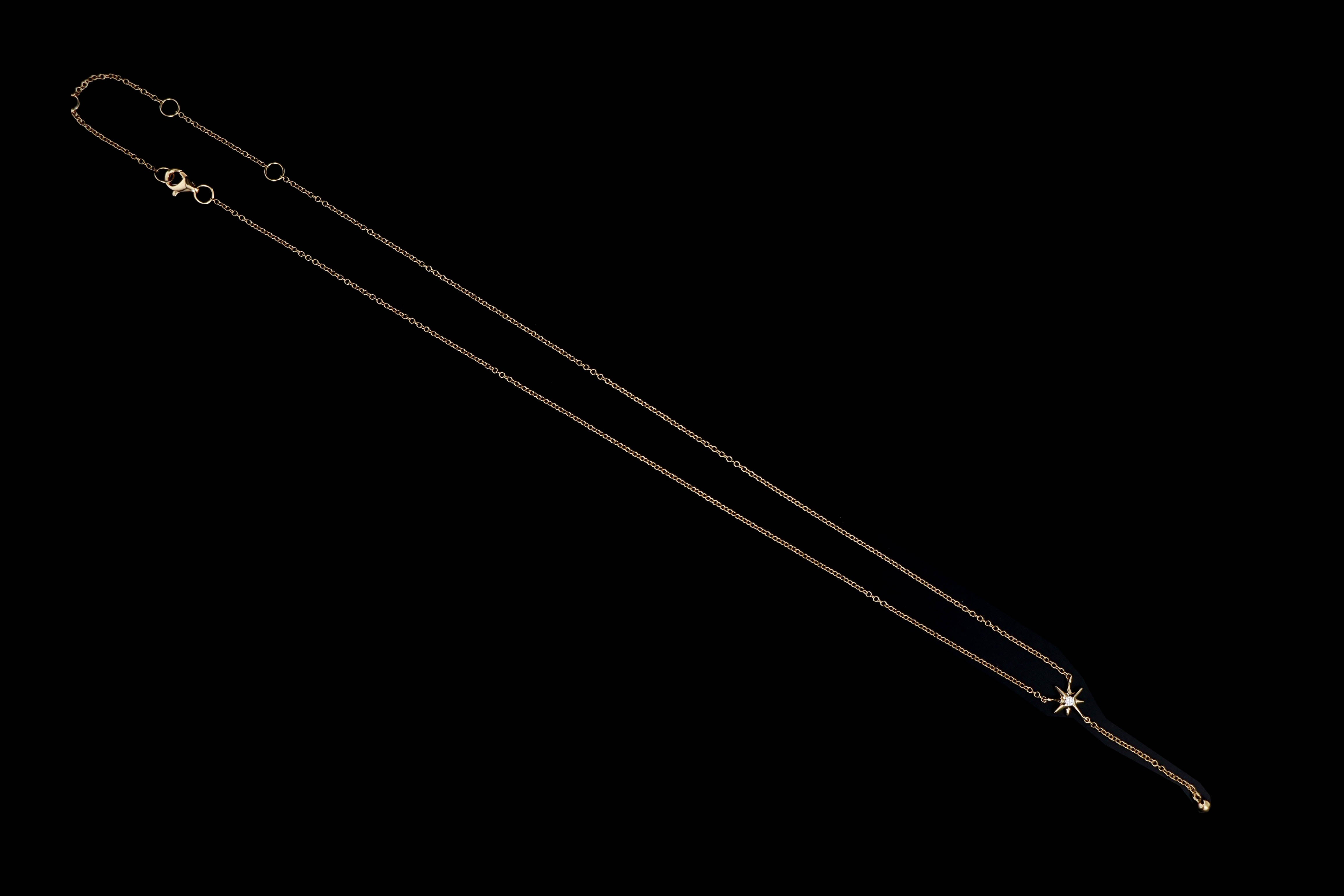 New 14K Yellow Gold .03 CT Diamond Star Lariat Necklace - Queen May