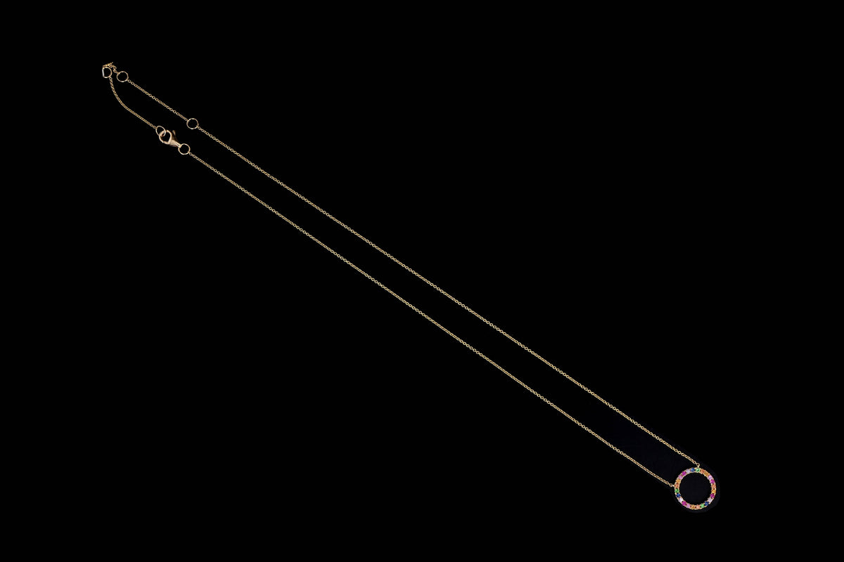 14K Yellow Gold Rainbow Circle Necklace - Queen May