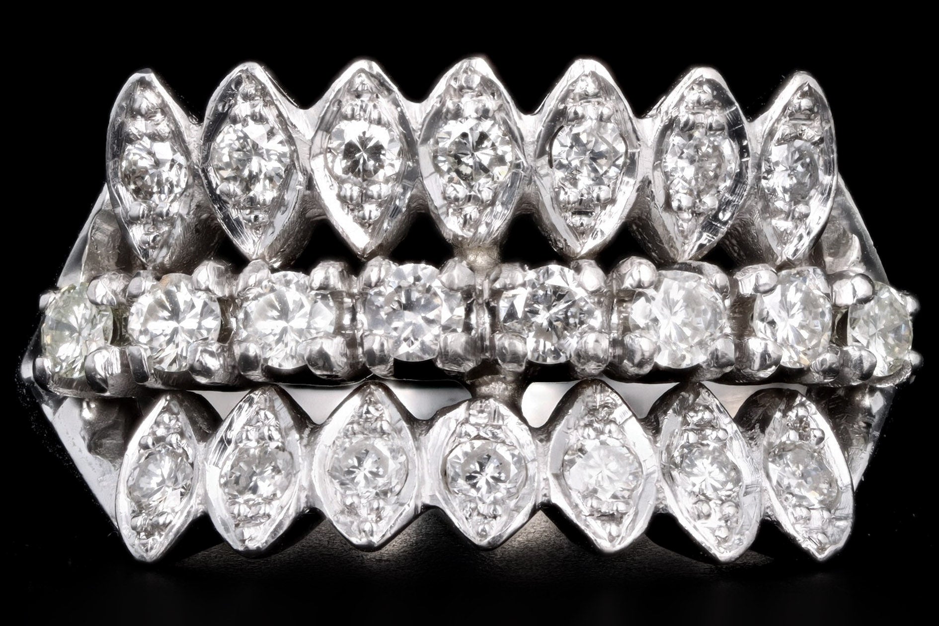 Retro 14K White Gold .50 Carat Total Weight Diamond Ring - Queen May