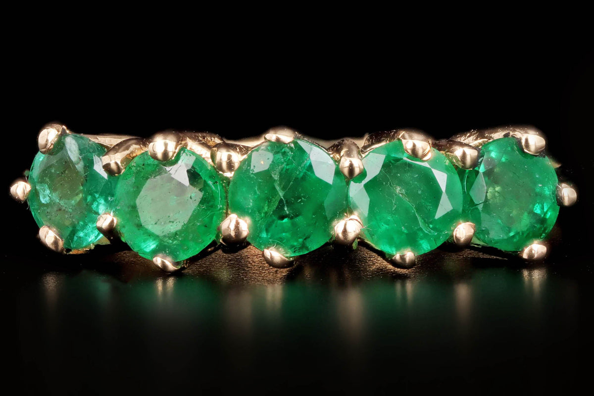 14K Yellow Gold Natural Emerald Band - Queen May