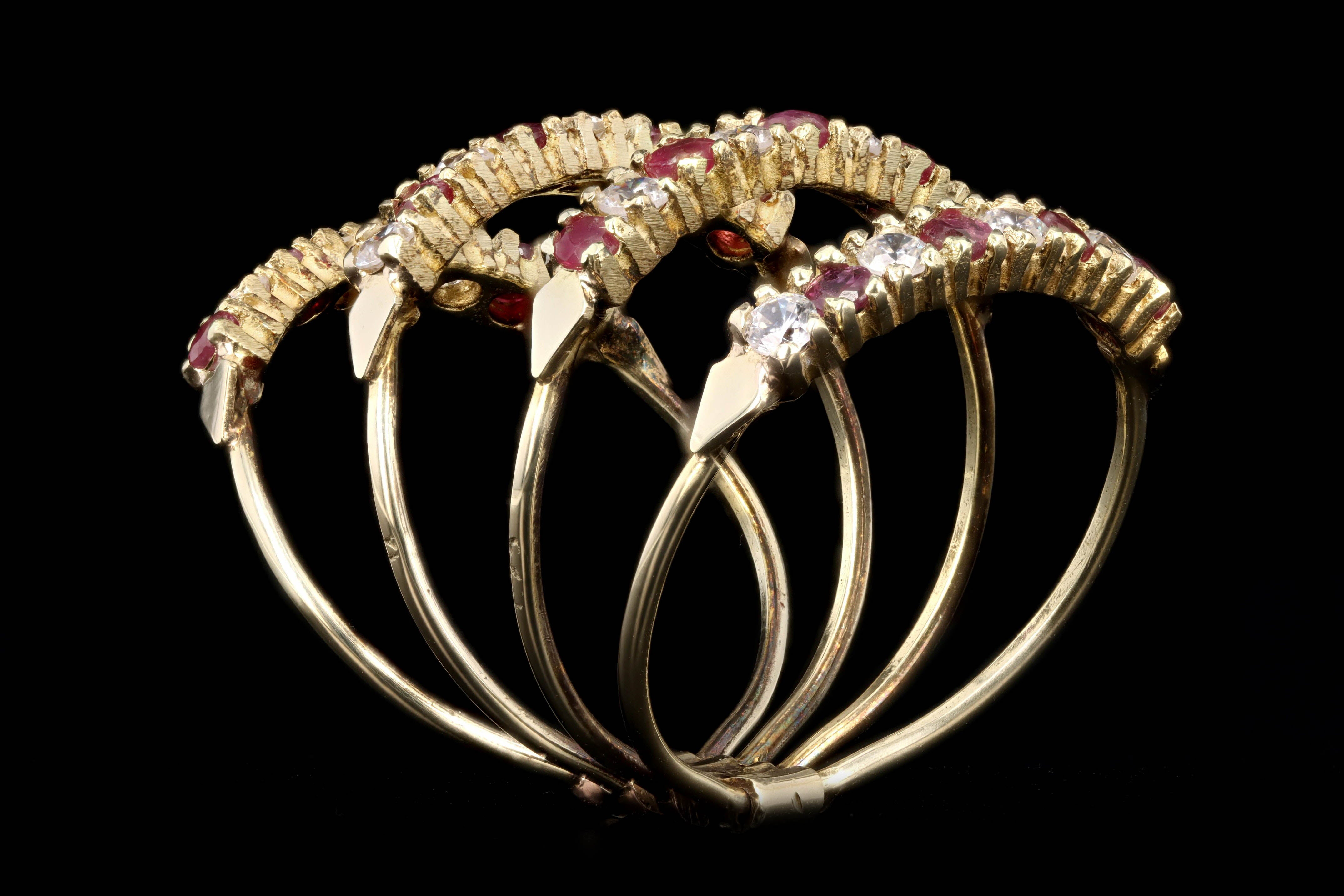 Vintage 14K Yellow Gold Natural Ruby & Diamond Harem Ring - Queen May