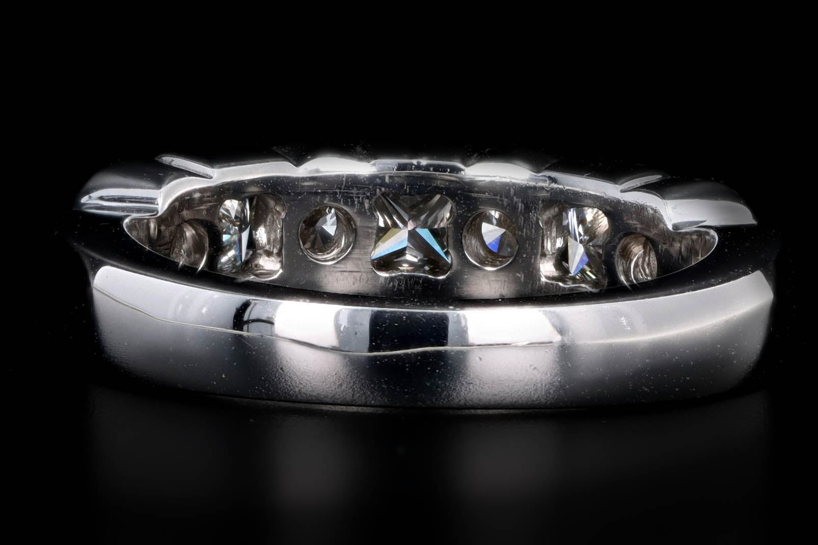 18K White Gold 1 Carat Total Weight Princess & Round Diamond Wedding Band - Queen May
