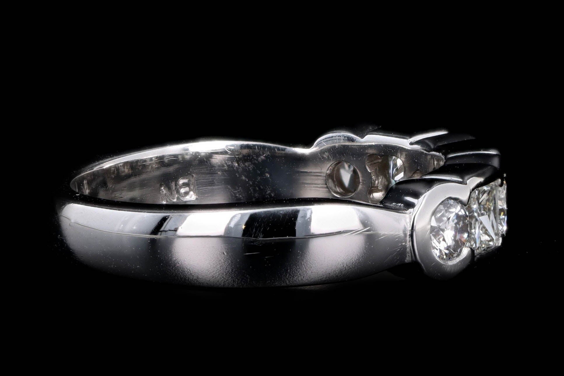 18K White Gold 1 Carat Total Weight Princess & Round Diamond Wedding Band - Queen May