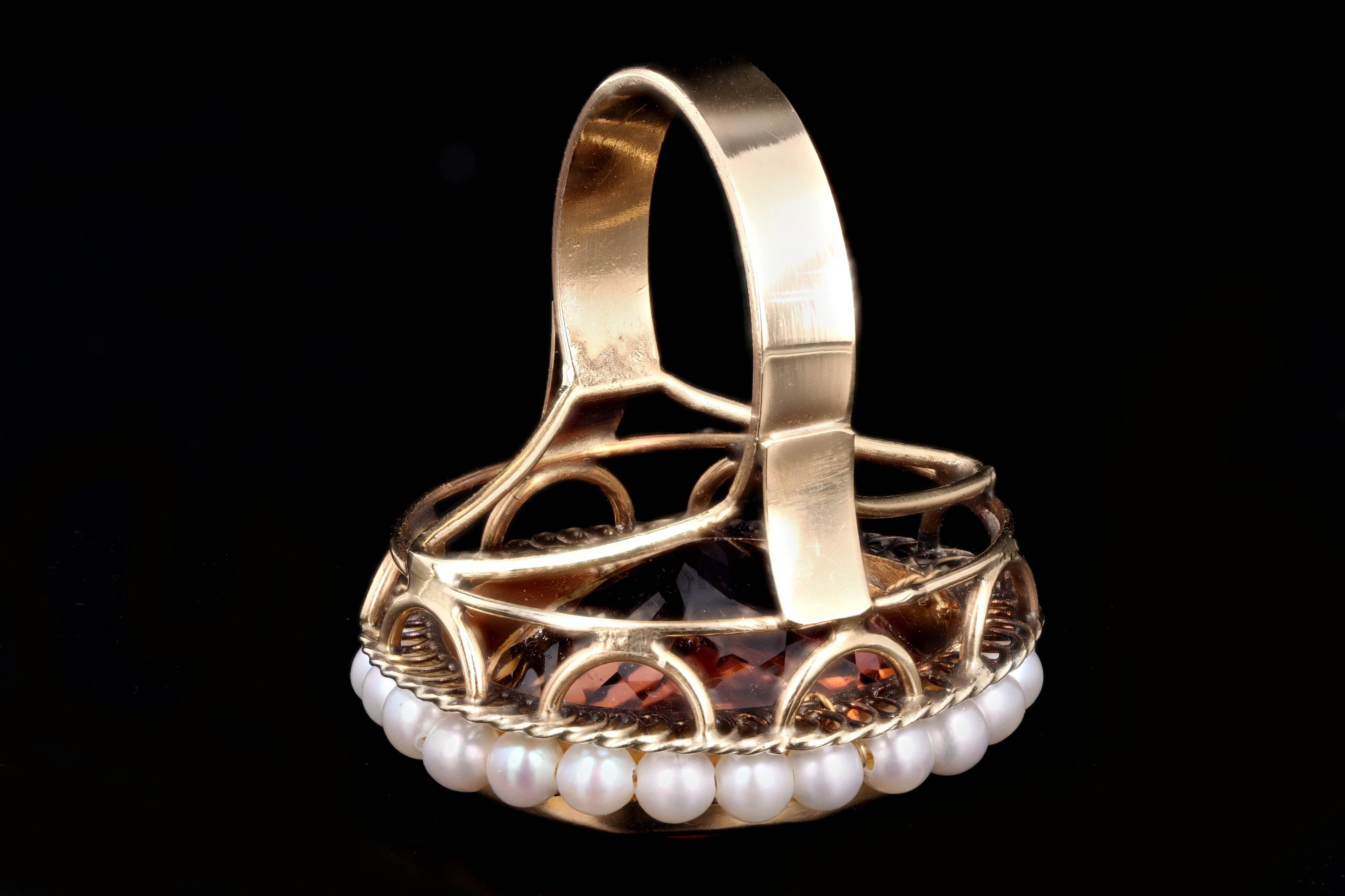 Vintage 14K Yellow Gold 22 Carat Tourmaline & Pearl Ring - Queen May