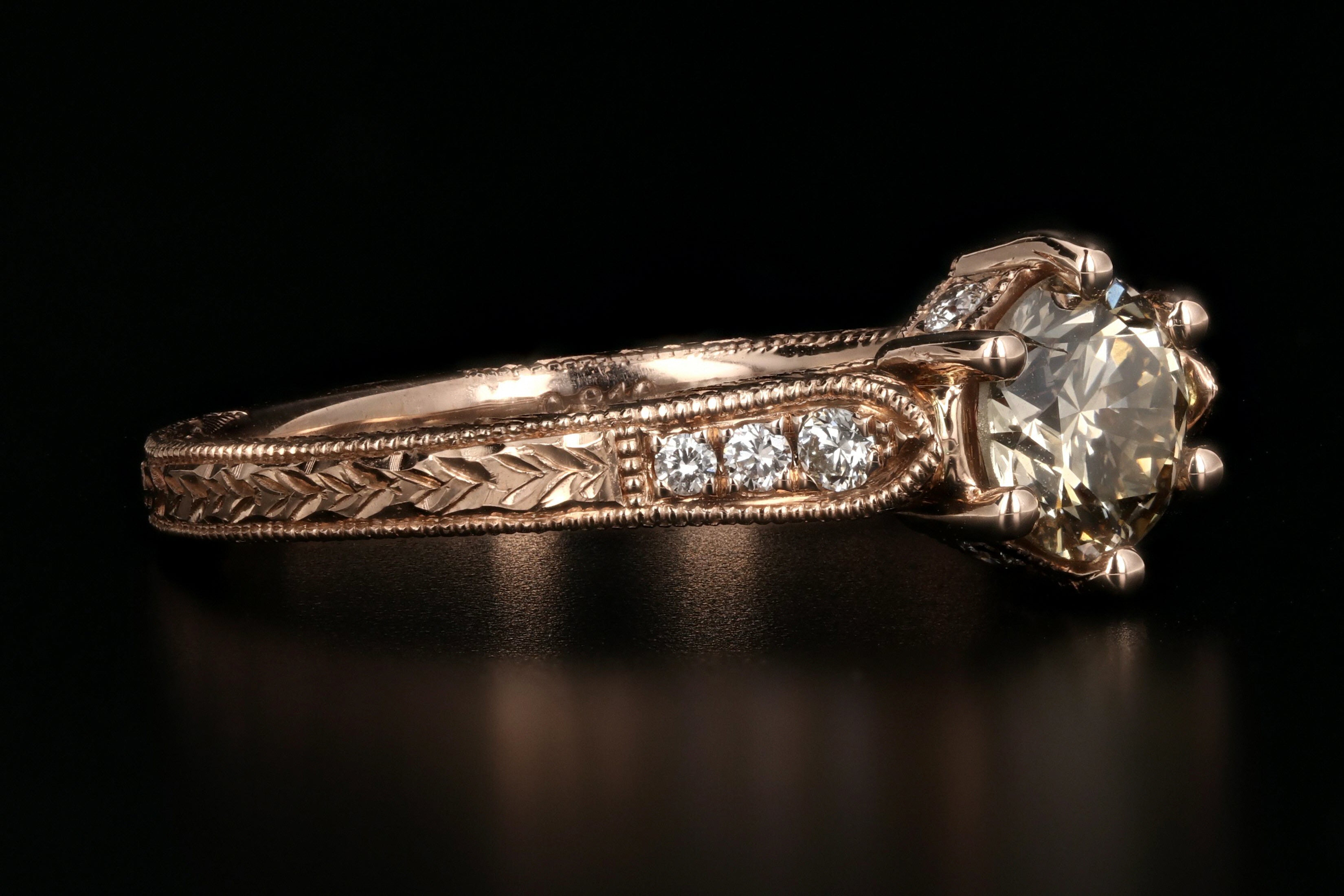 New 14K Rose Gold .81 Carat Champagne Diamond Engagement Ring - Queen May