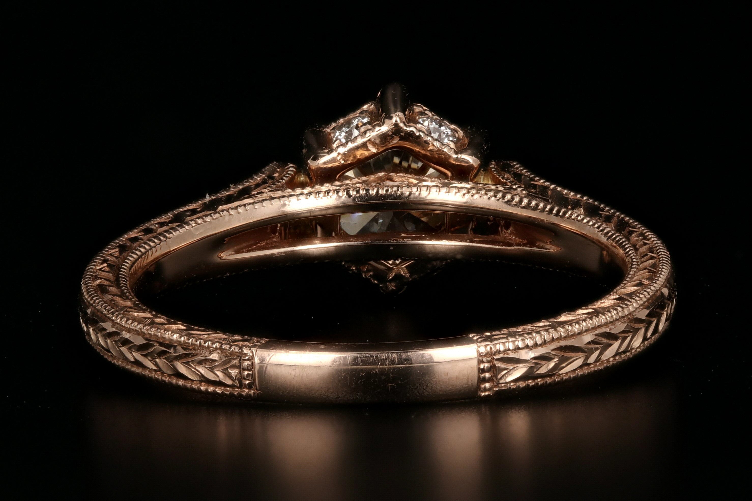 New 14K Rose Gold .81 Carat Champagne Diamond Engagement Ring - Queen May