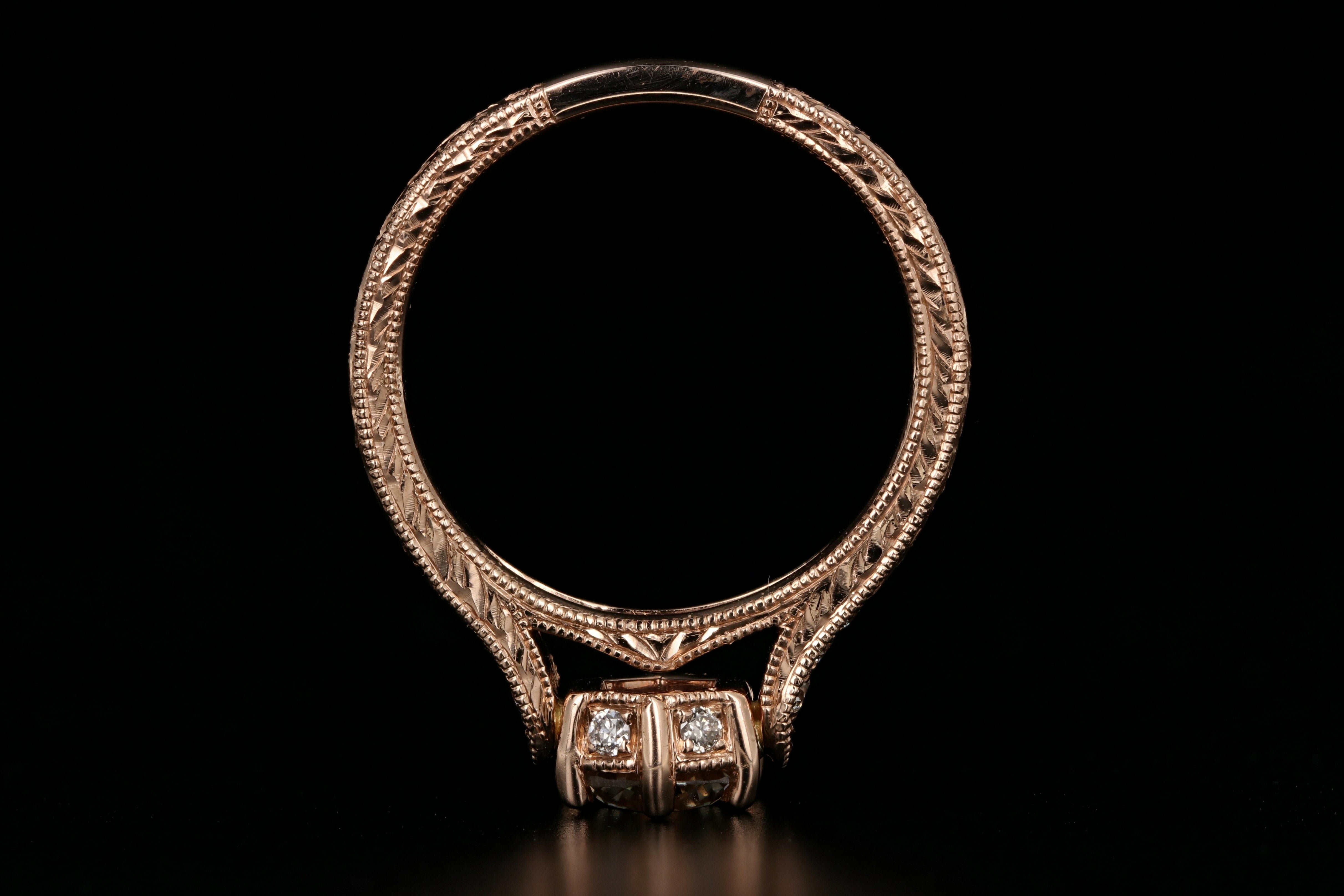 New 14K Rose Gold .81 Carat Champagne Diamond Engagement Ring - Queen May