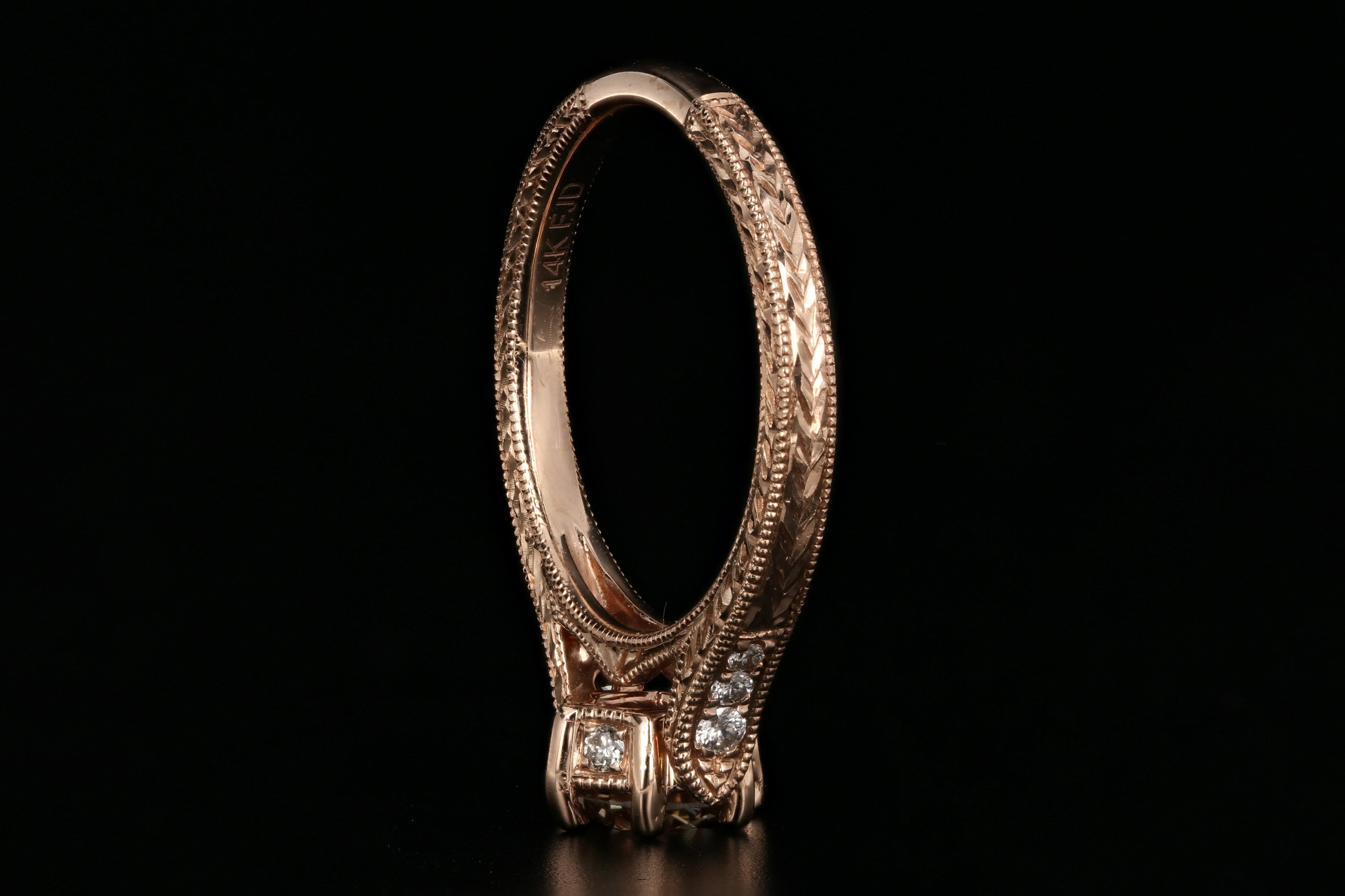 New 14K Rose Gold .81 Carat Champagne Diamond Engagement Ring - Queen May