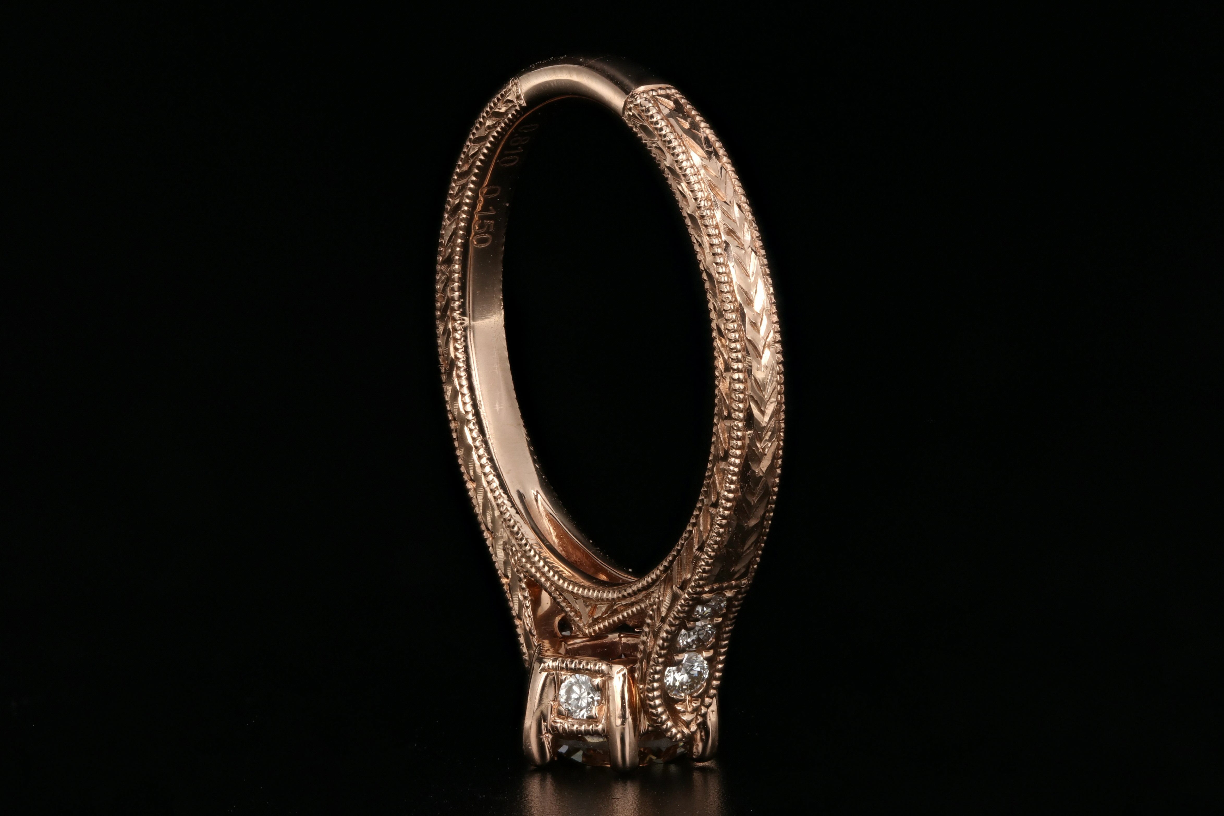 New 14K Rose Gold .81 Carat Champagne Diamond Engagement Ring - Queen May