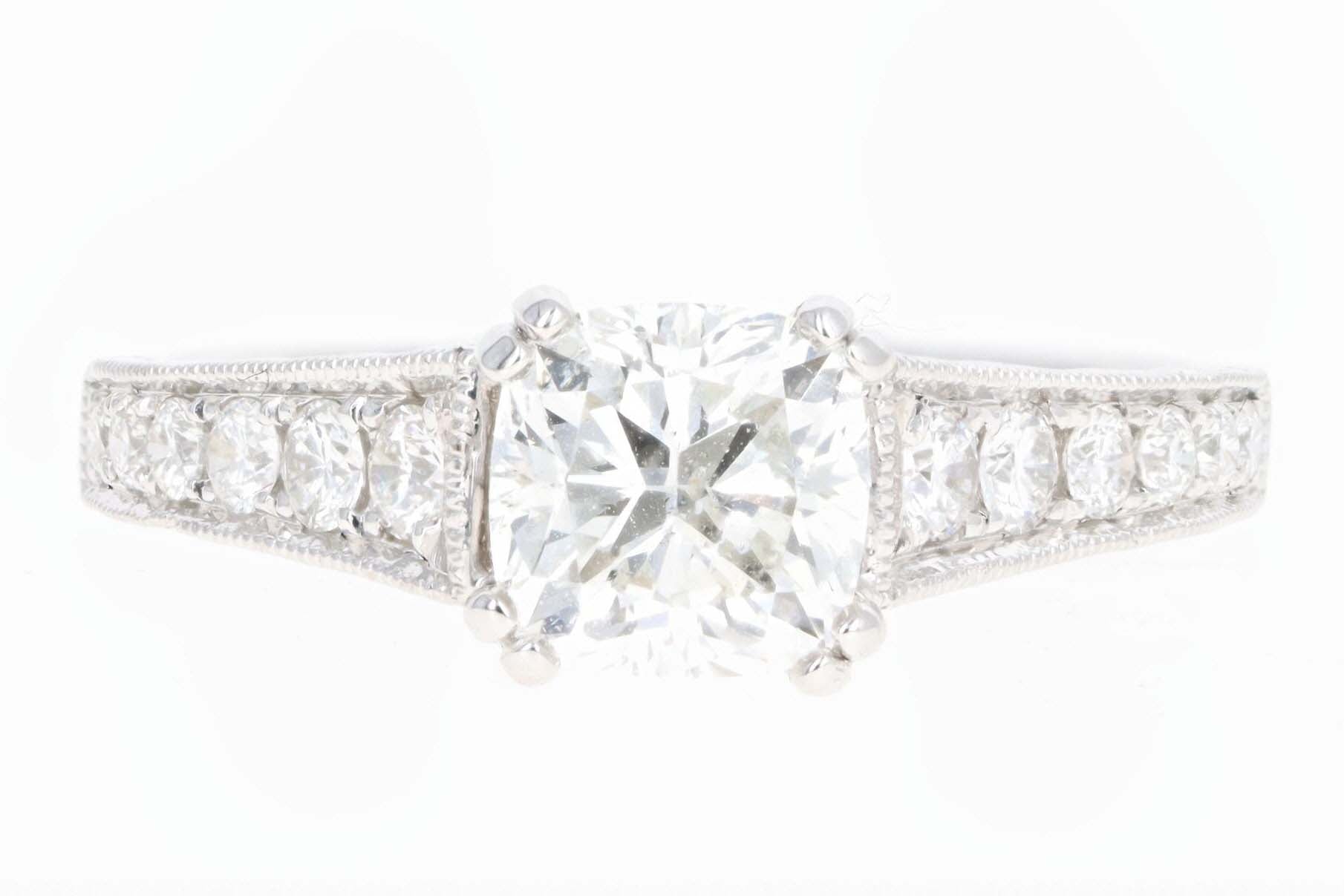 14K White Gold 1.66 Carat Cushion Cut Diamond Engagement Ring GIA Certified - Queen May