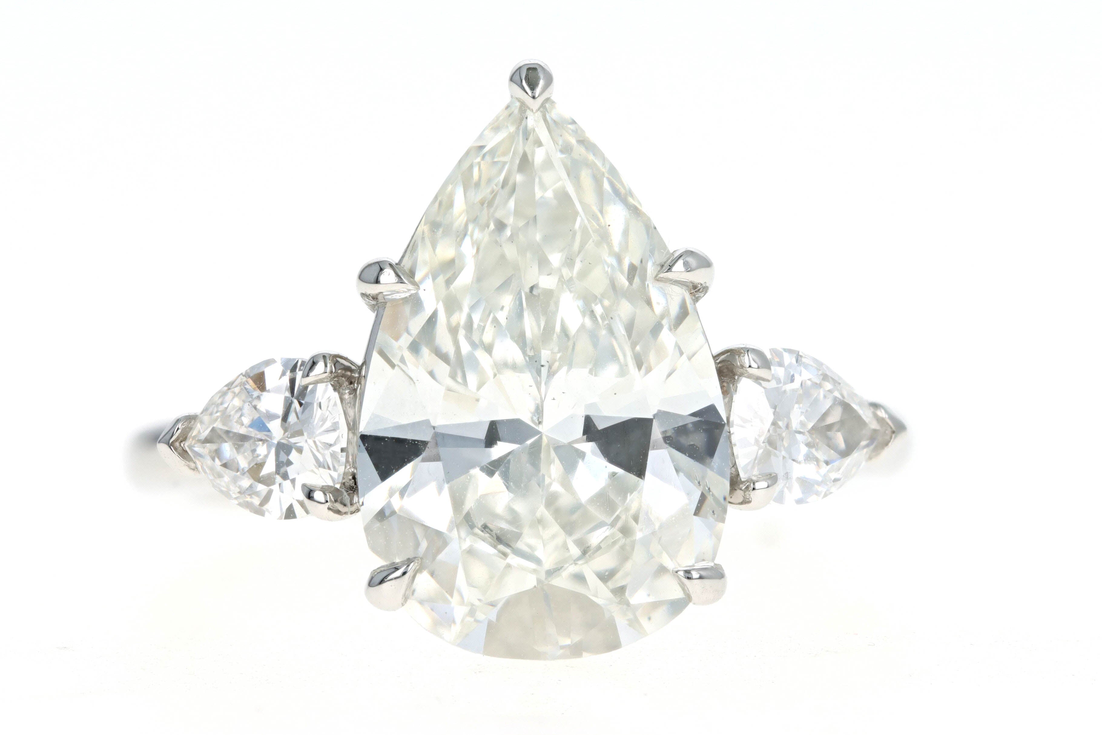 Platinum 5.01 Carat Pear Cut Diamond Three Stone Engagement Ring GIA Certified - Queen May
