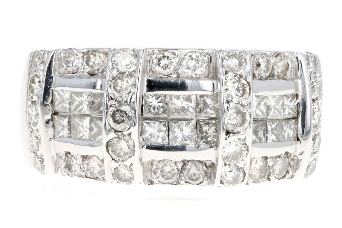18K White Gold 1.75 Carat Total Weight Invisible Set Princess Cut Diamond Thick Band - Queen May