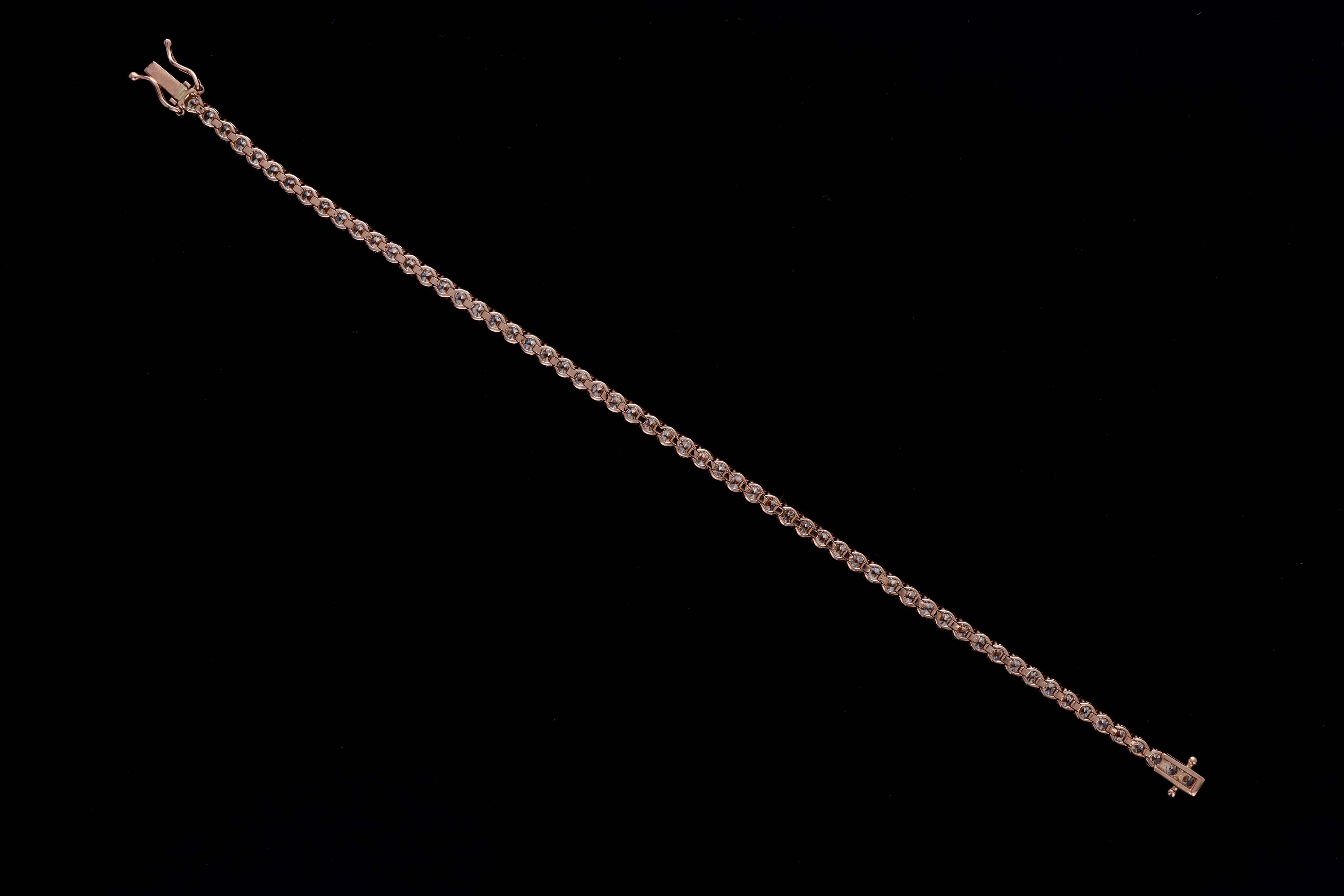 14K Rose Gold 5.07 Carat Total Weight Round Diamond Tennis Bracelet - Queen May