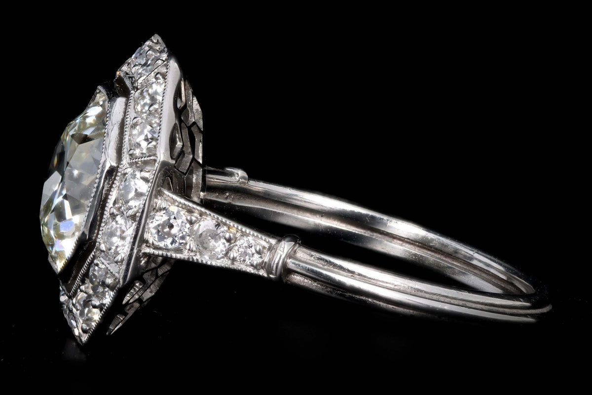 Art Deco Inspired Platinum 2.35 Carat Old European Cut Diamond Engagement Ring - Queen May