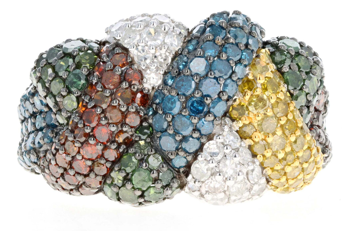 14K White Gold 1.0 Carat Total Weight Round Multi Color Round Diamond Woven Band - Queen May