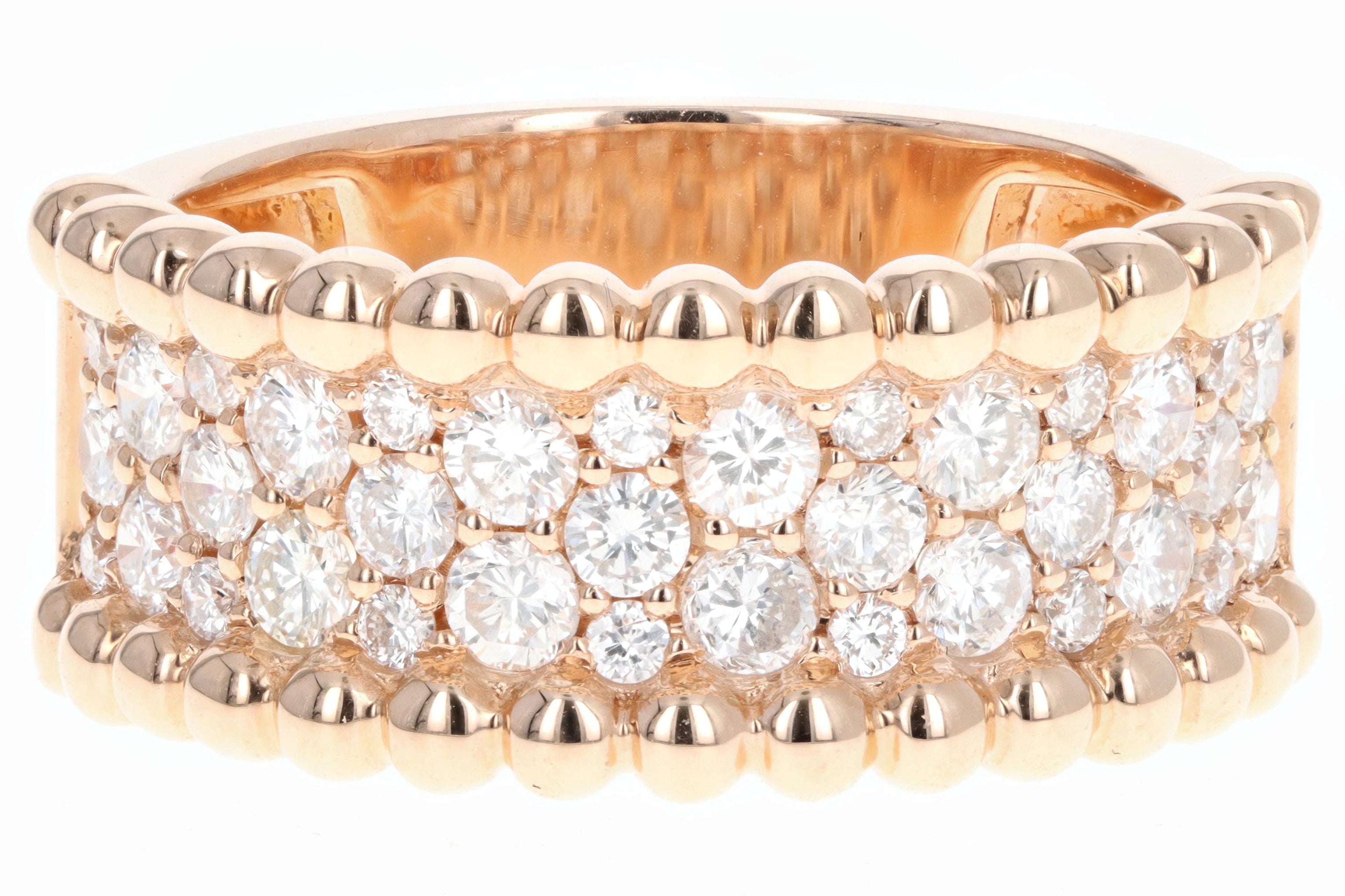 18K Yellow or Rose Gold 1.02 Carat Total Weight Diamond Bead Edge Wide Band - Queen May