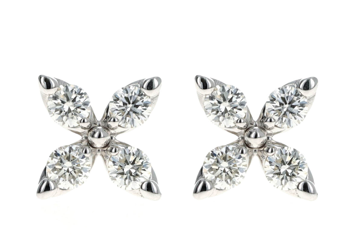 14K White Gold 0.37 Carat Total Weight Diamond Clover Flower Stud Earrings - Queen May